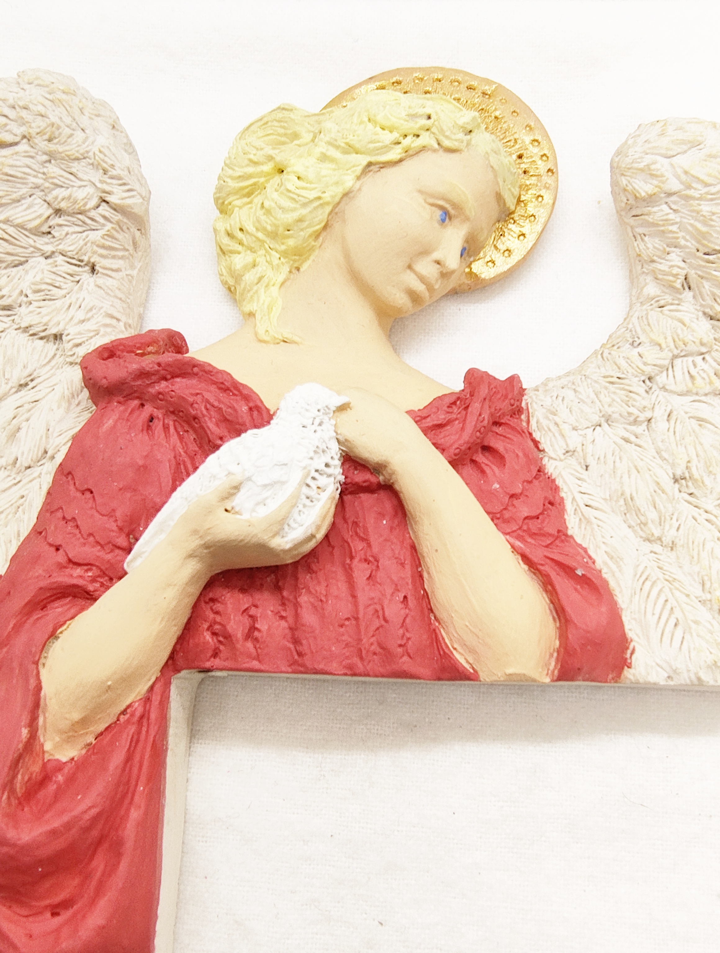 Hand Painted Angel with Bird Top of Door Frame Sitter 