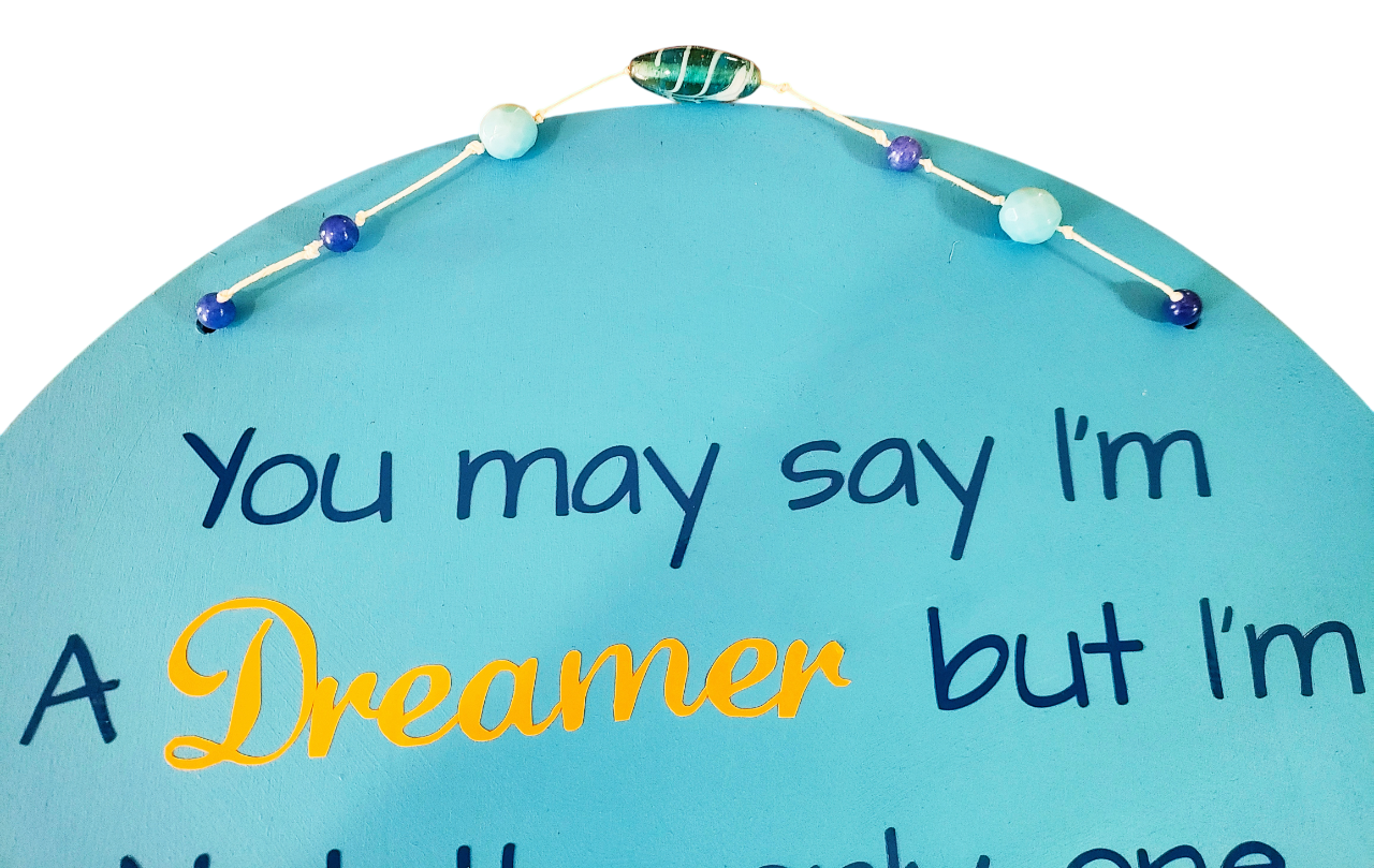 Wooden John Lennon Imagine Lyrics Quote Beaded Sign 