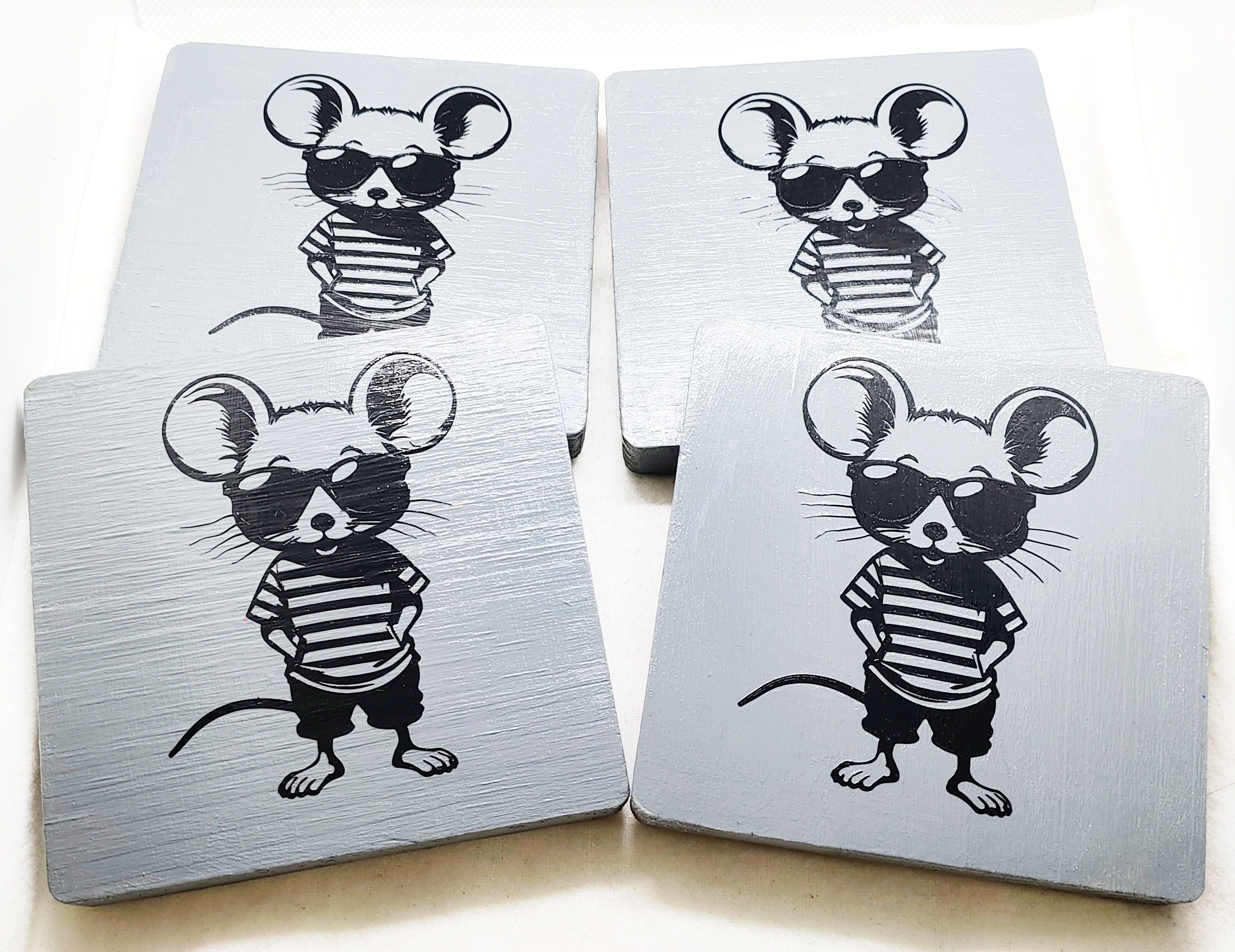 Hand Painted Cool Fancy Rat with Sunglasses Coaster Set - Set of 4 