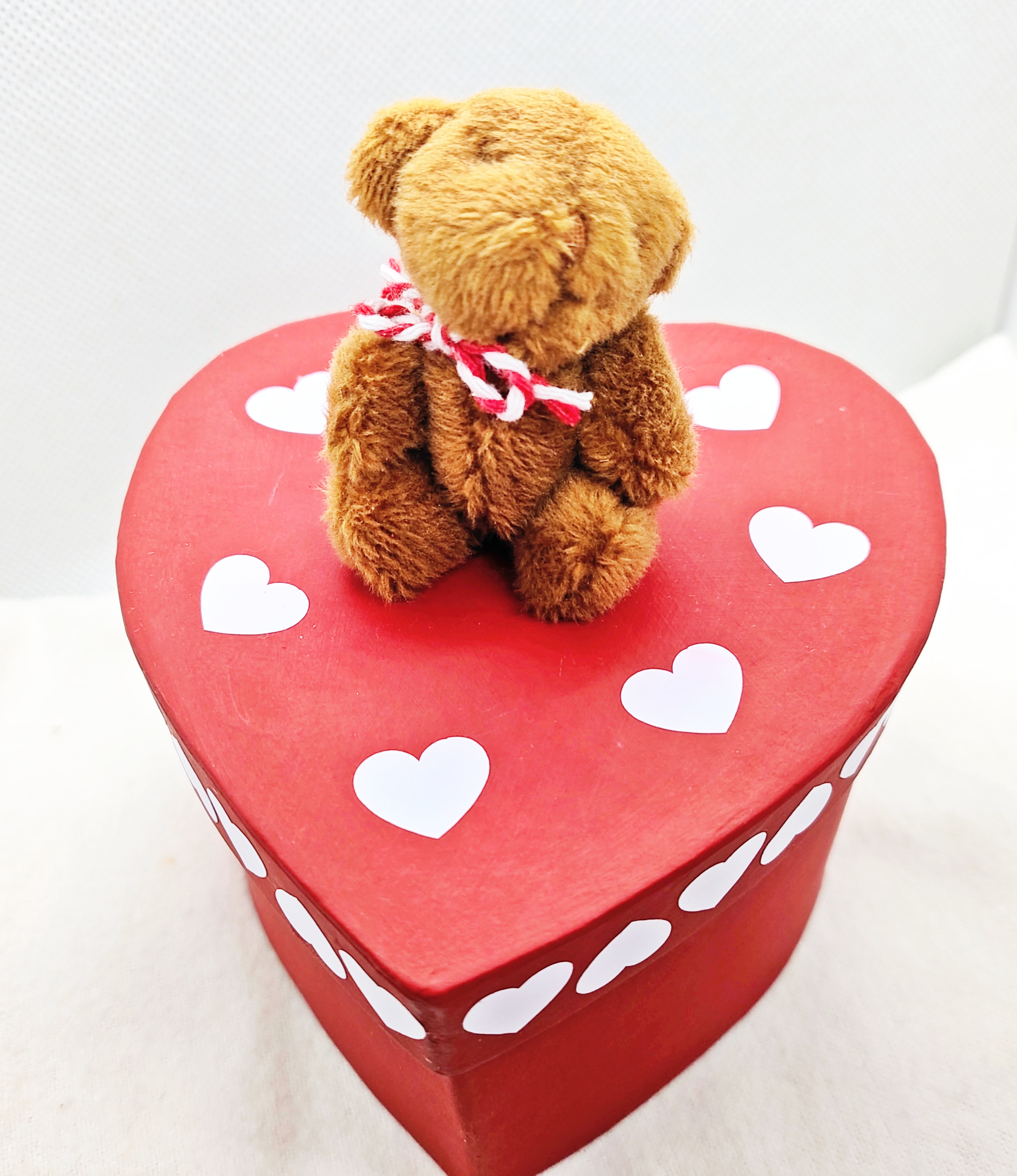 Hand Painted Heart Shaped Teddy Bear Trinket Box 