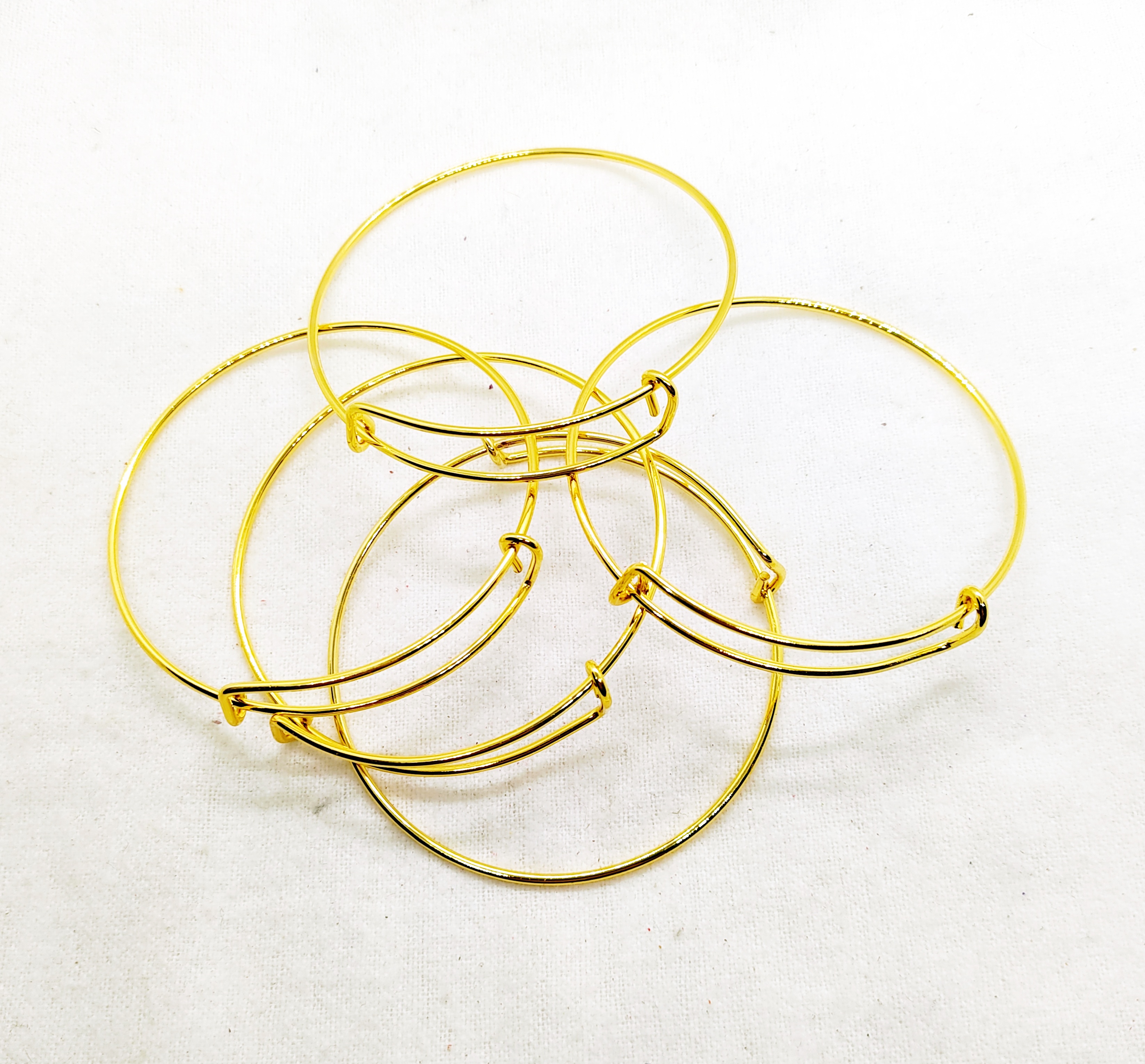 Gold Plated Adjustable Bangle Charm Bracelets - Set of 5 