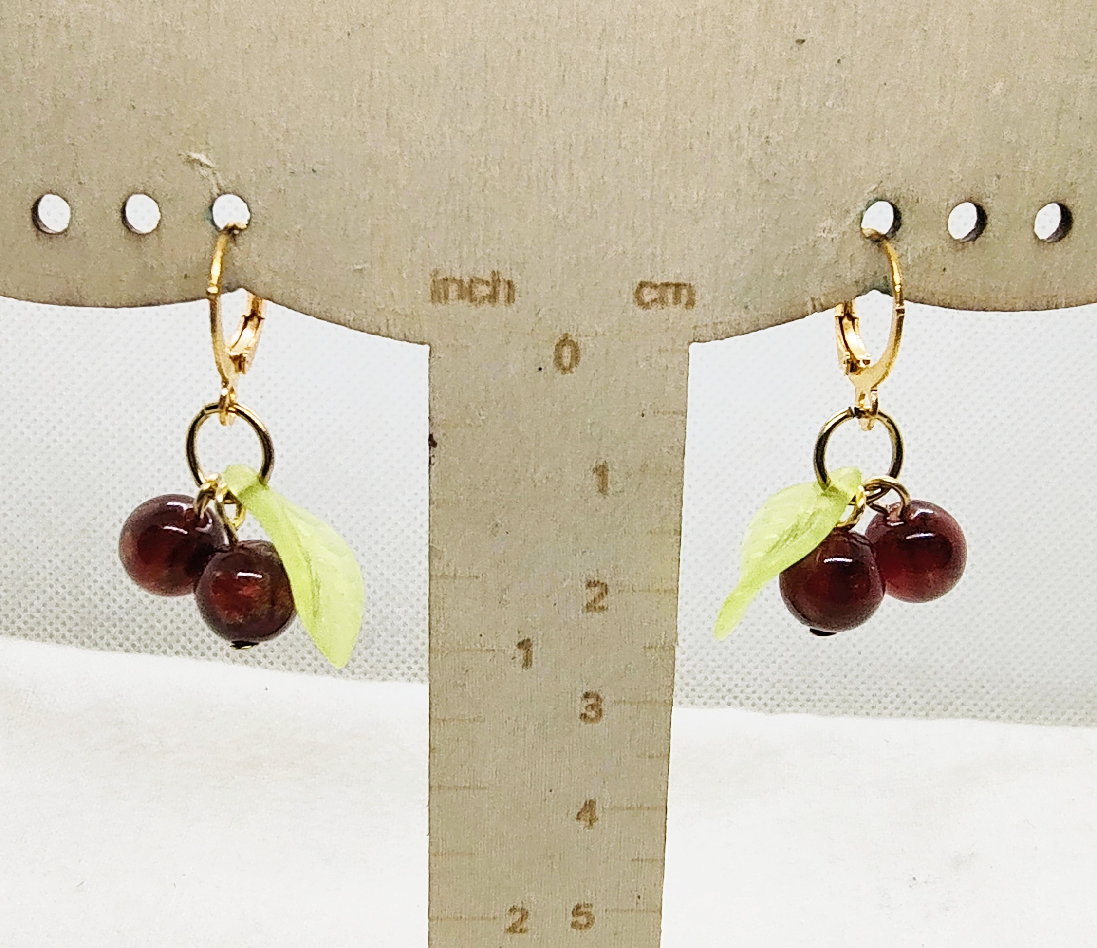 Playful Red Cherry Charm Gold Plated Drop Earrings 