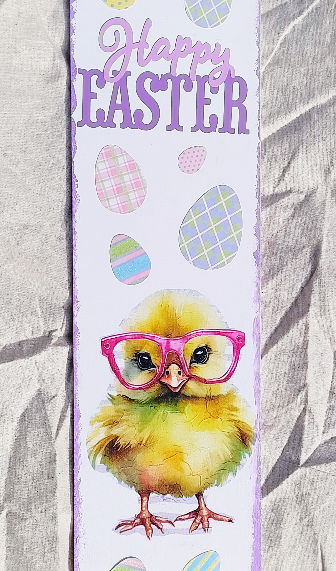 Long Decorative Happy Easter Chick with Glasses Wooden Plaque 