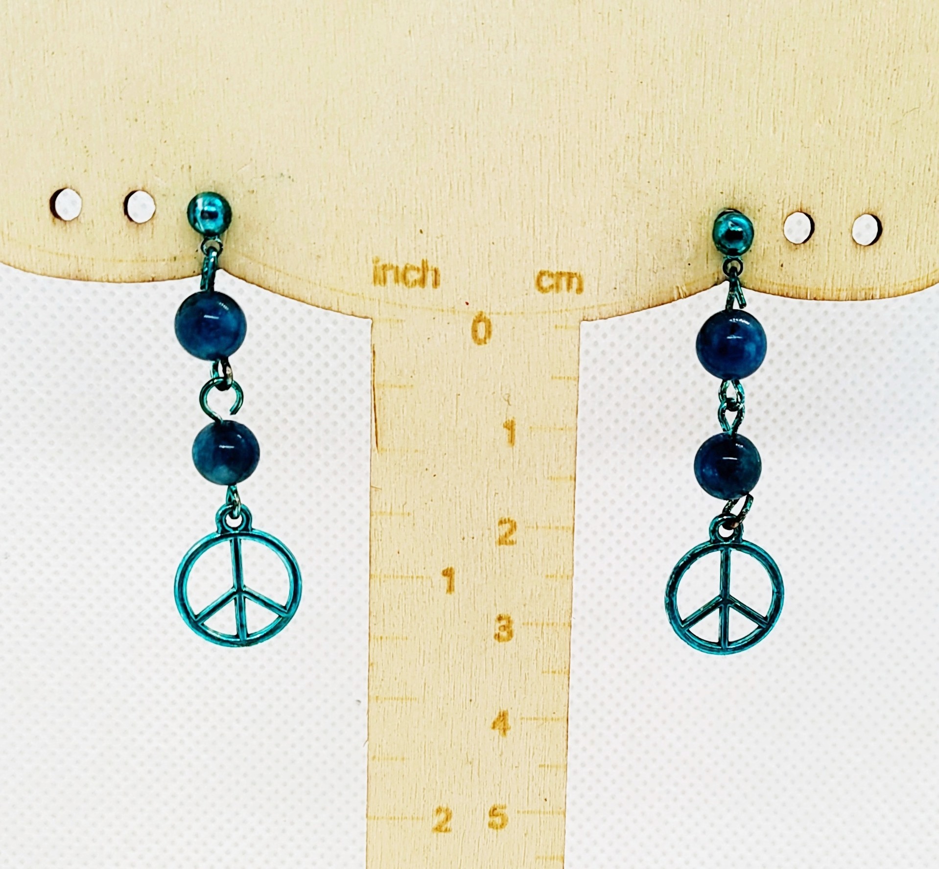 Blue Peace Sign Apatite Gemstone Earrings