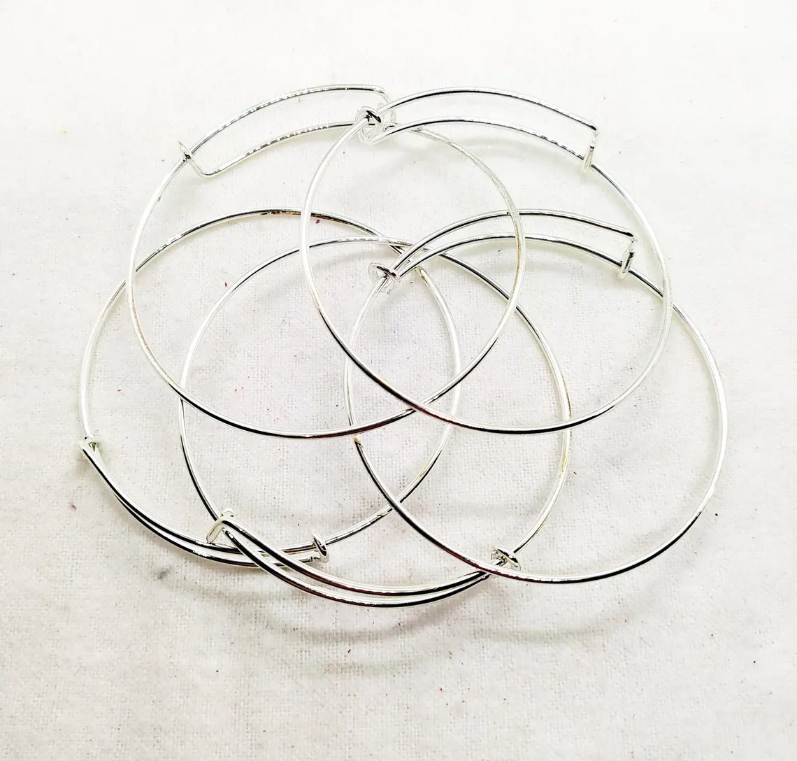 Silver Plated Adjustable Bangle Charm Bracelets - Set of 5 