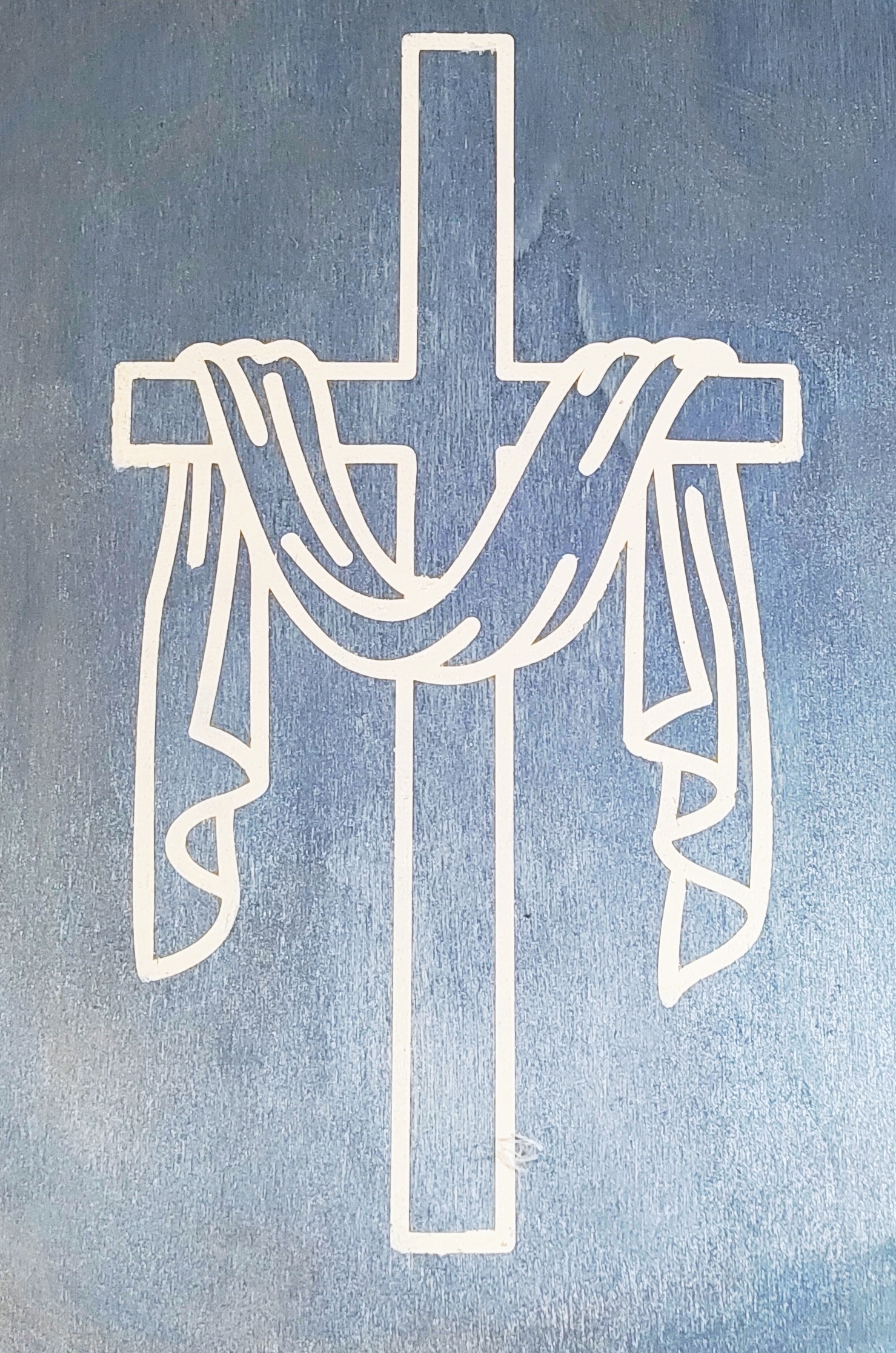 Wooden Metallic Blue Cross Sign 