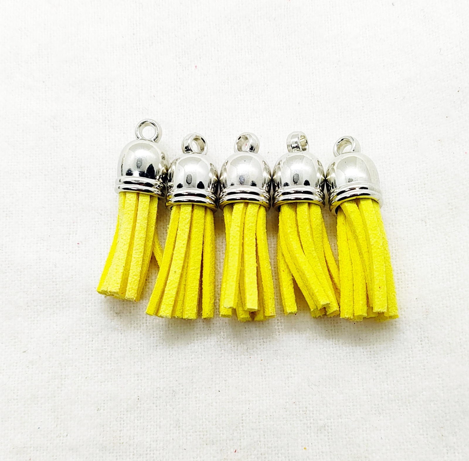 Yellow Suede Leather Tassel Charms with Silver Tops 