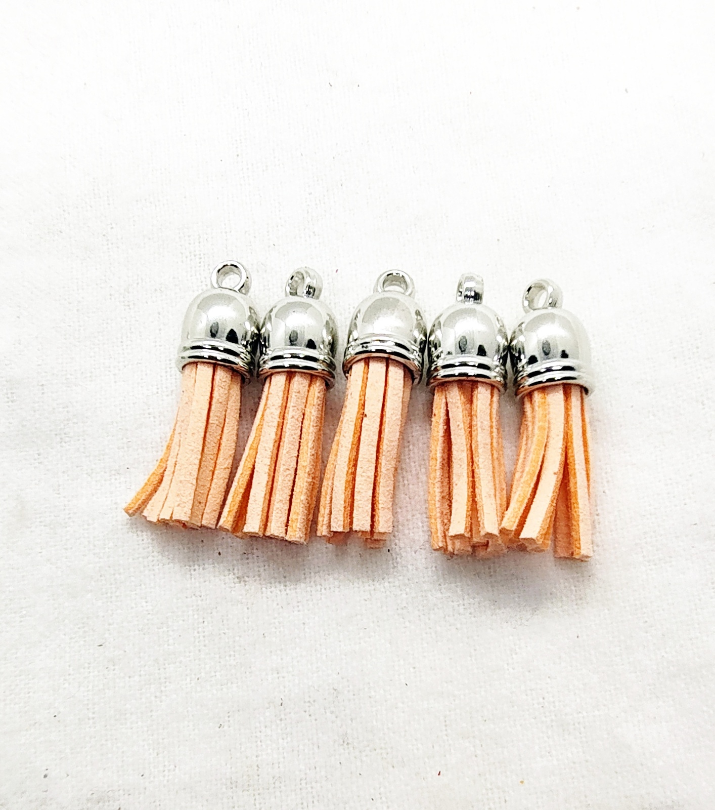 Peach Suede Leather Tassel Charms with Silver Tops 