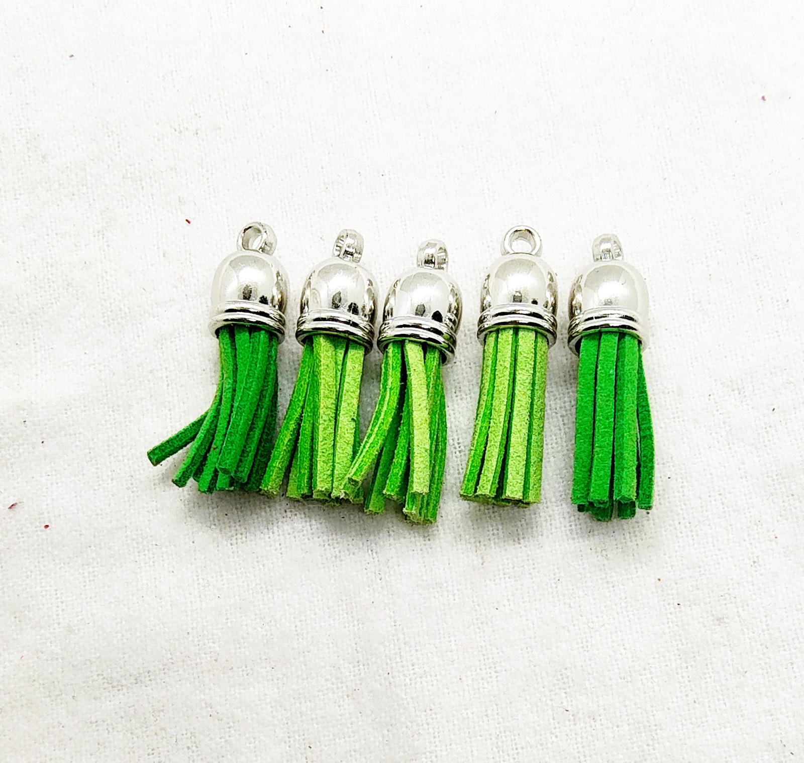 Green Mix Suede Leather Tassel Charms with Silver Tops
