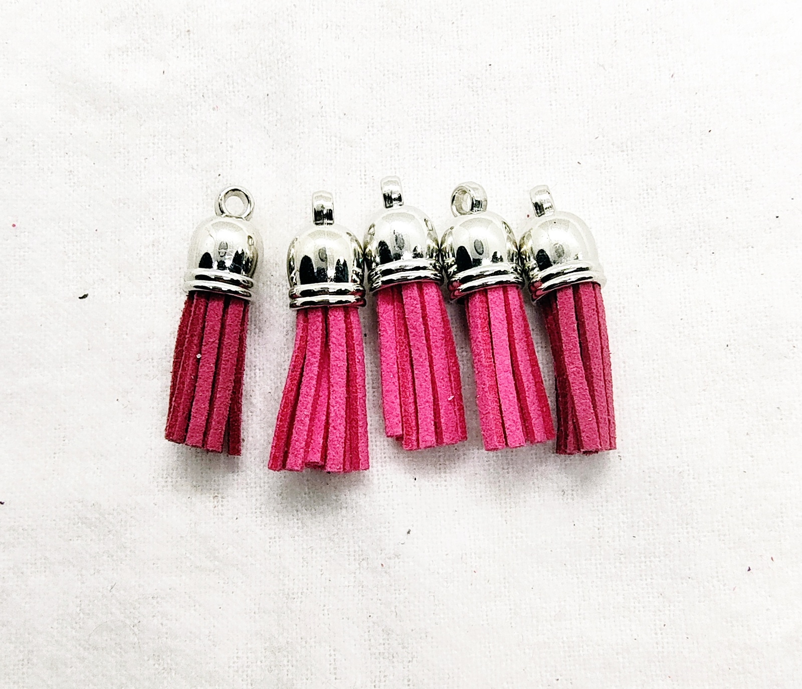 Pink Mix Suede Leather Tassel Charms with Silver Tops