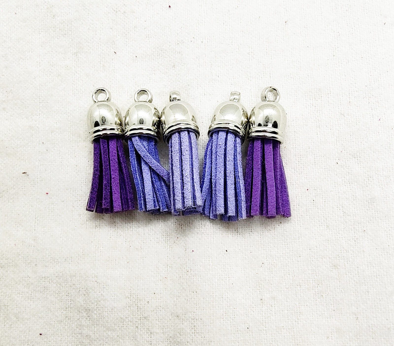 Purple Mix Suede Leather Tassel Charms with Silver Tops