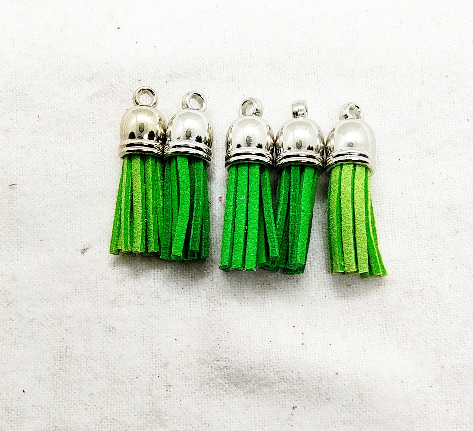 Green Suede Leather Tassel Charms with Silver Tops