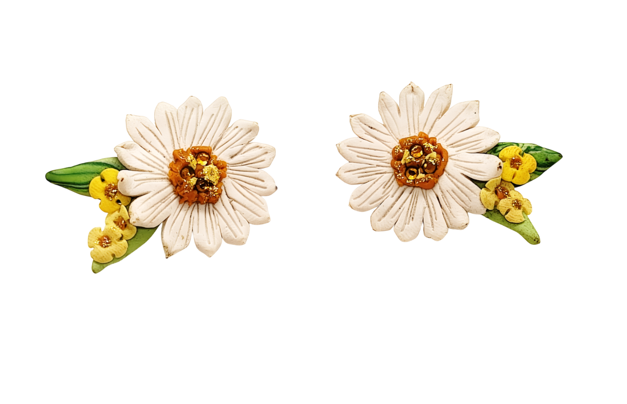 Vintage Clay Daisy Clip on Earrings