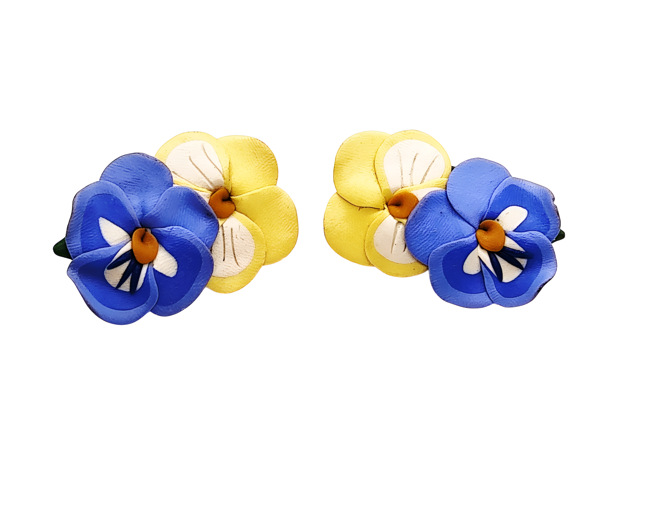 Vintage Clay Pansy Clip on Earrings 