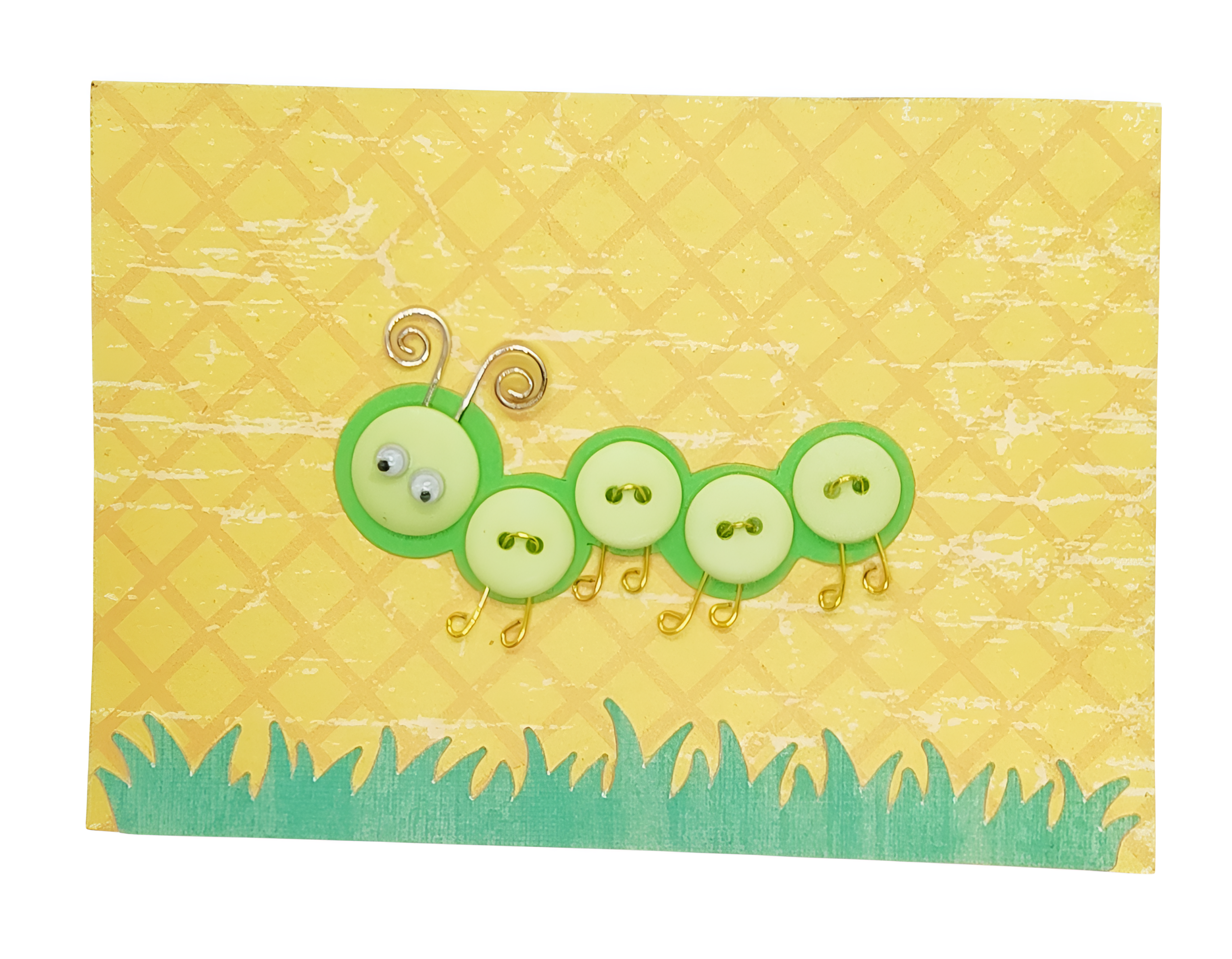 Handmade Button Caterpillar Spring Greeting Card 