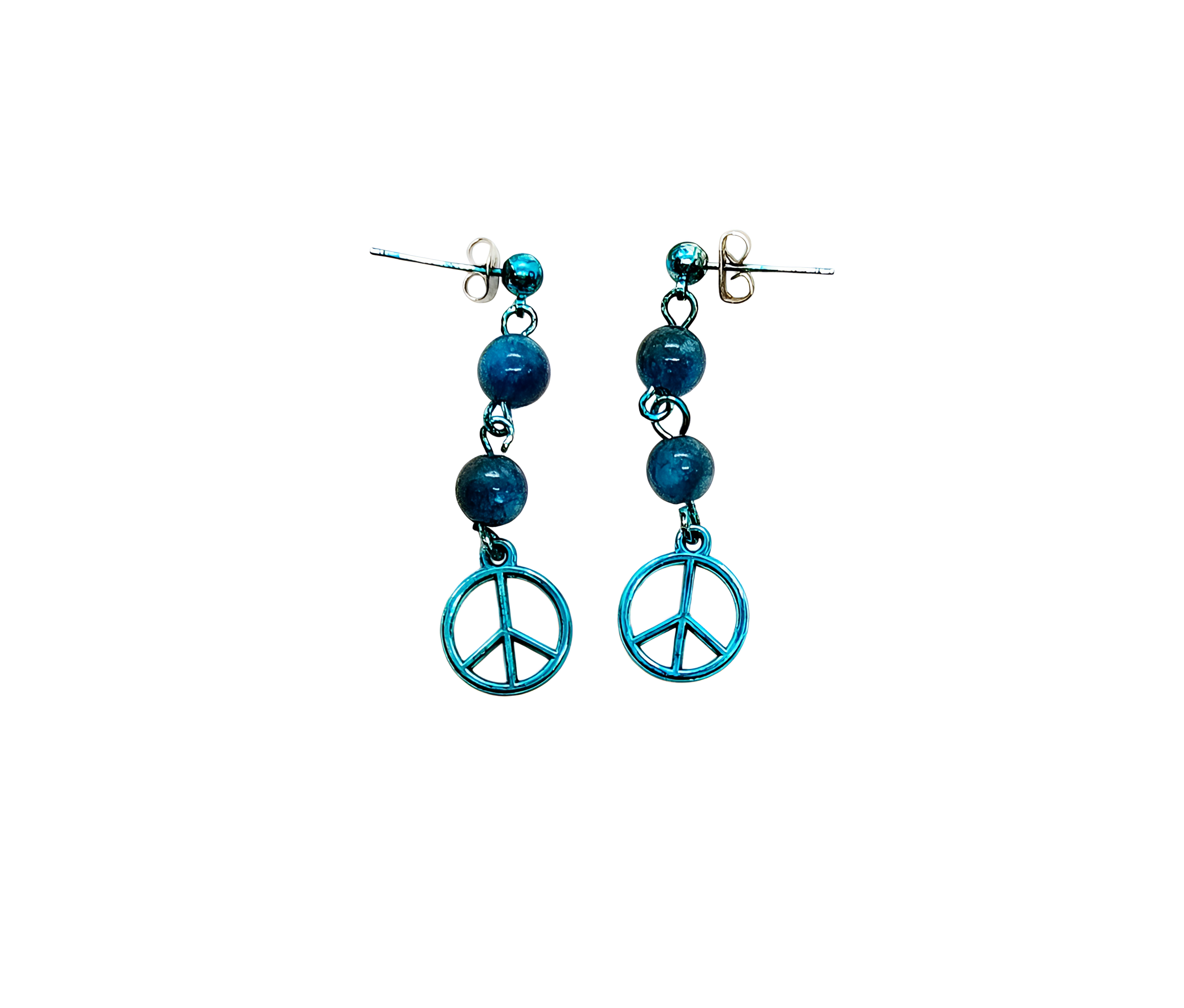 Blue Peace Sign Apatite Gemstone Earrings