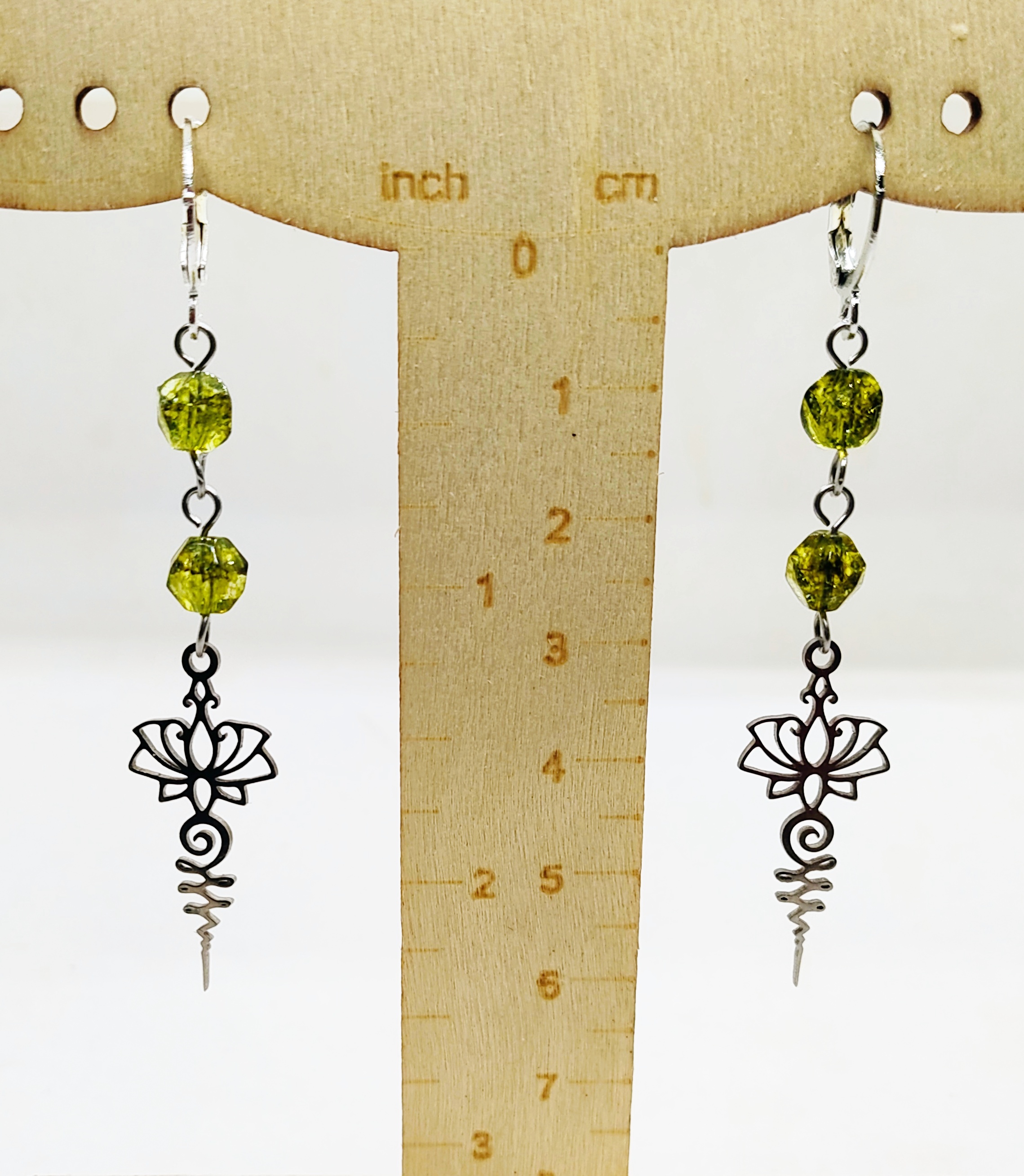 Lotus Unalome Peridot Gemstone Dangle Earrings