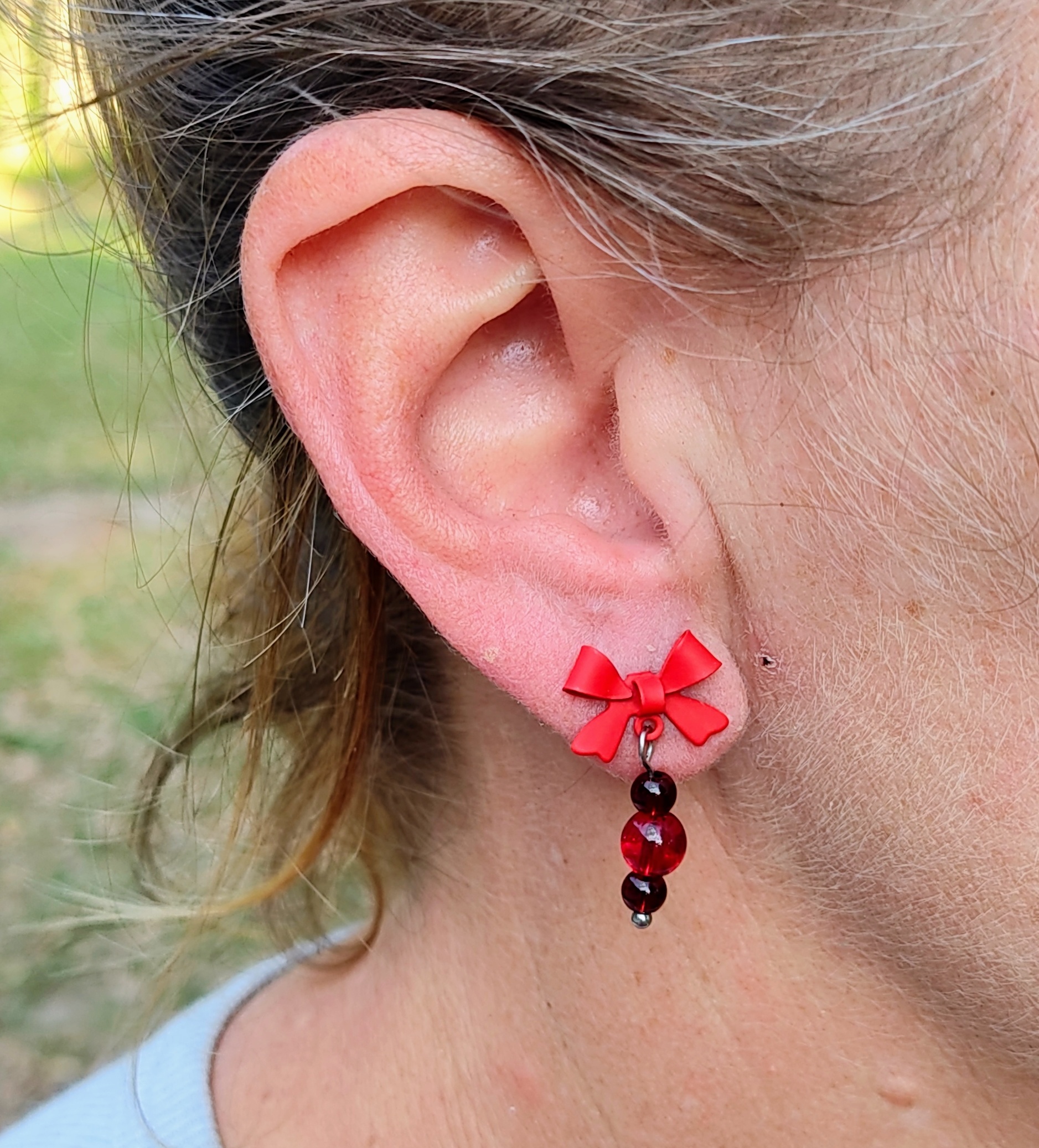 Handcrafted Red Garnet Gemstone Post Bow Earrings 