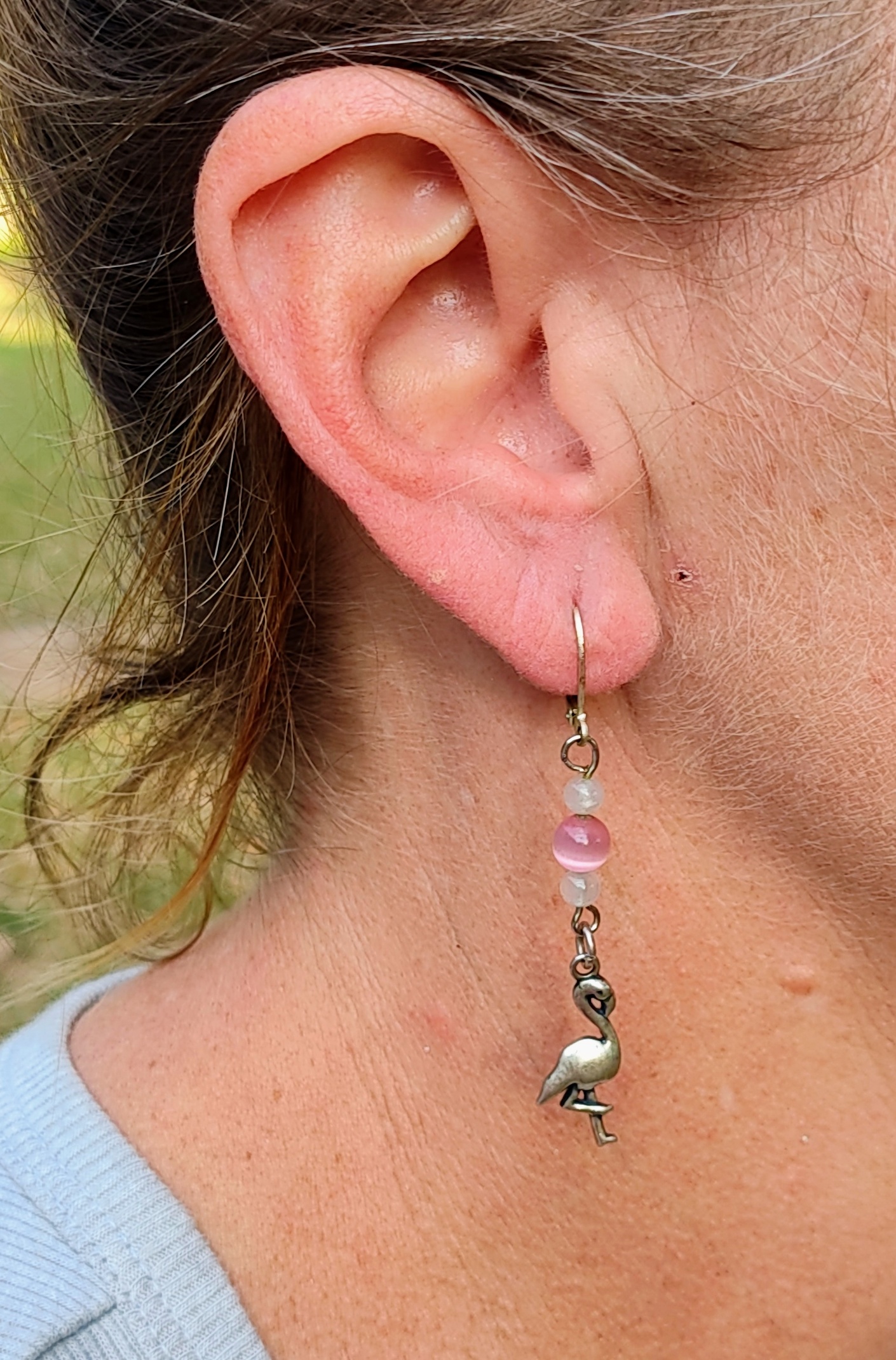 Sterling Silver Pink Flamingo, Gemstone Earrings 