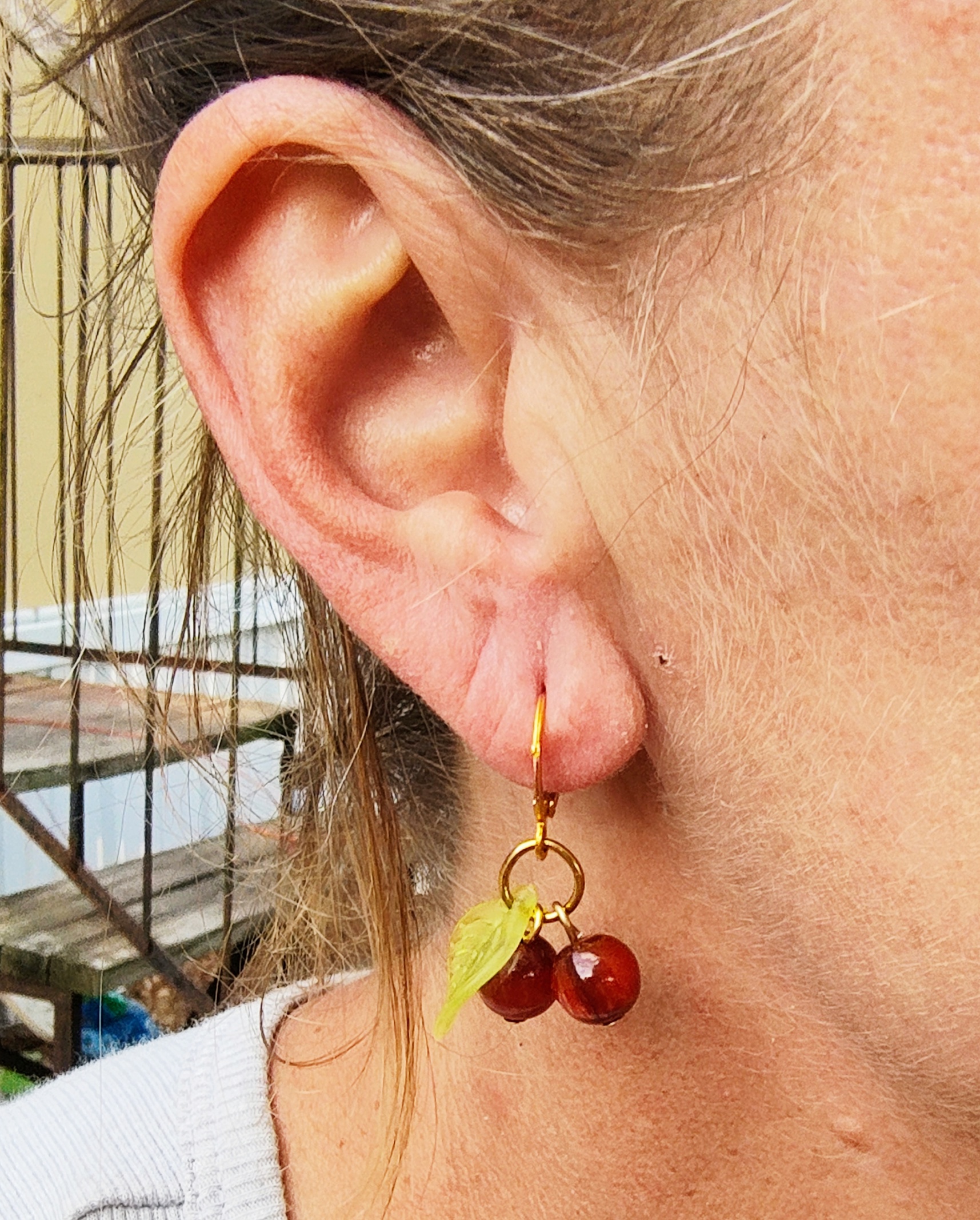 Playful Red Cherry Charm Gold Plated Drop Earrings 