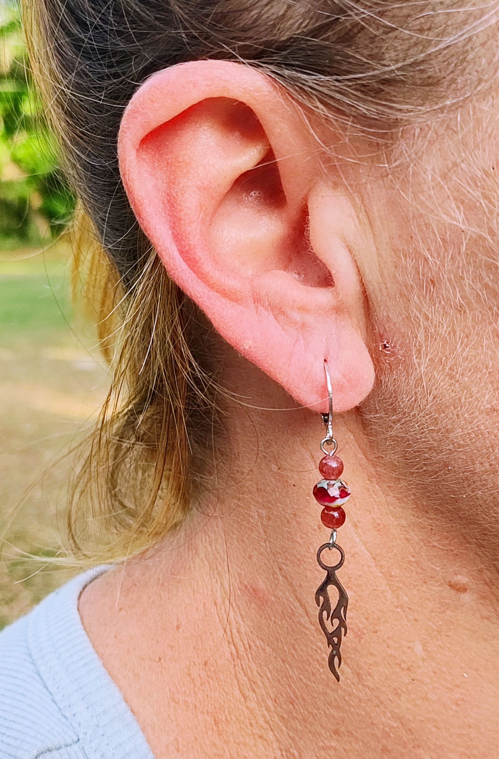 Handmade Flame Gemstone Earrings, Silver Dangle Earrings