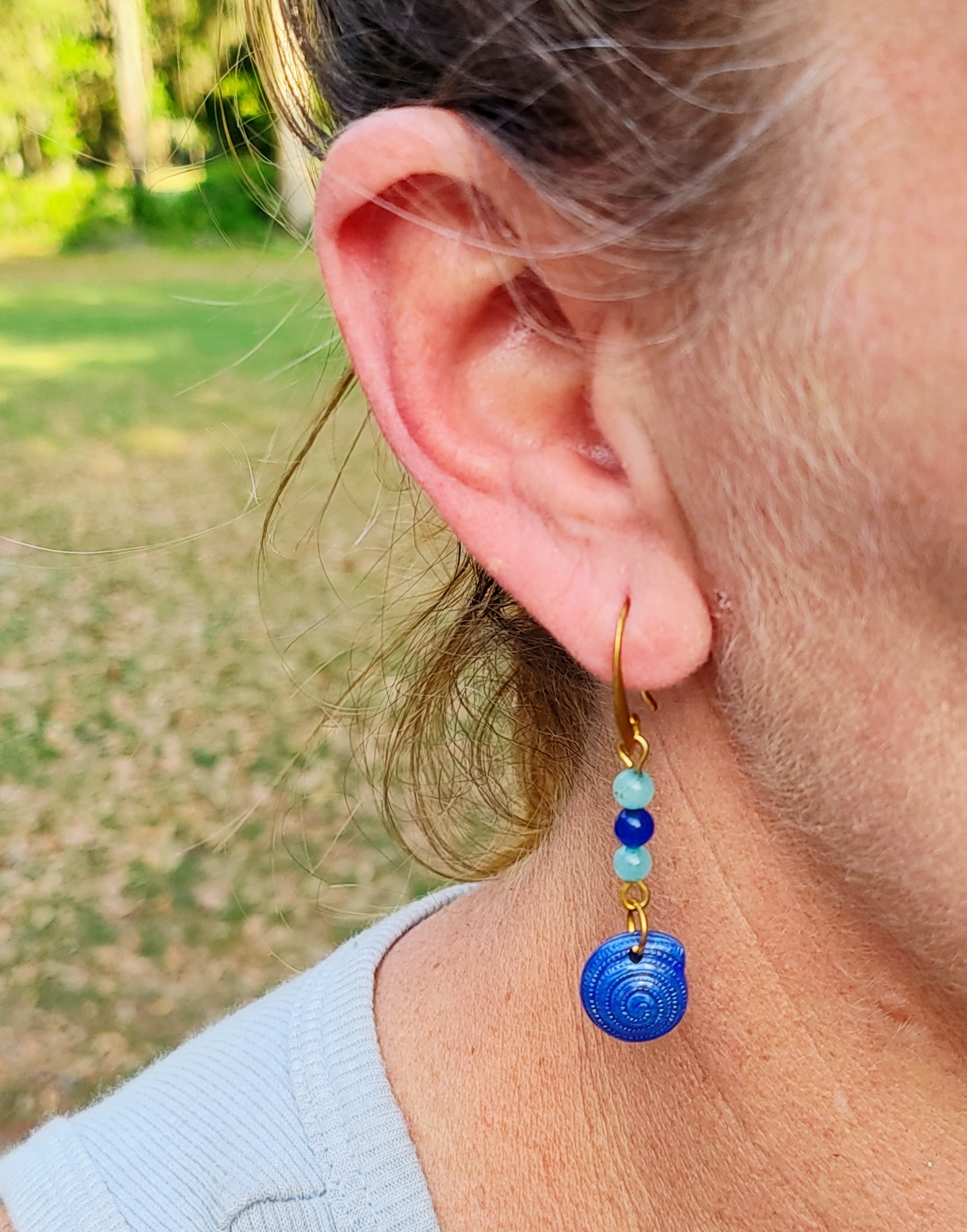 Gold Plated Summer Sea Shell Beaded Dangle Earrings 