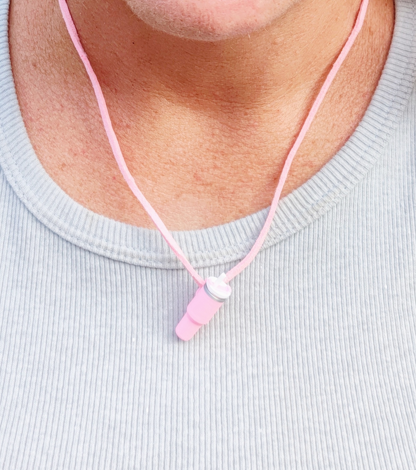 Mini Pink Tumbler Charm Suede Cord Necklace