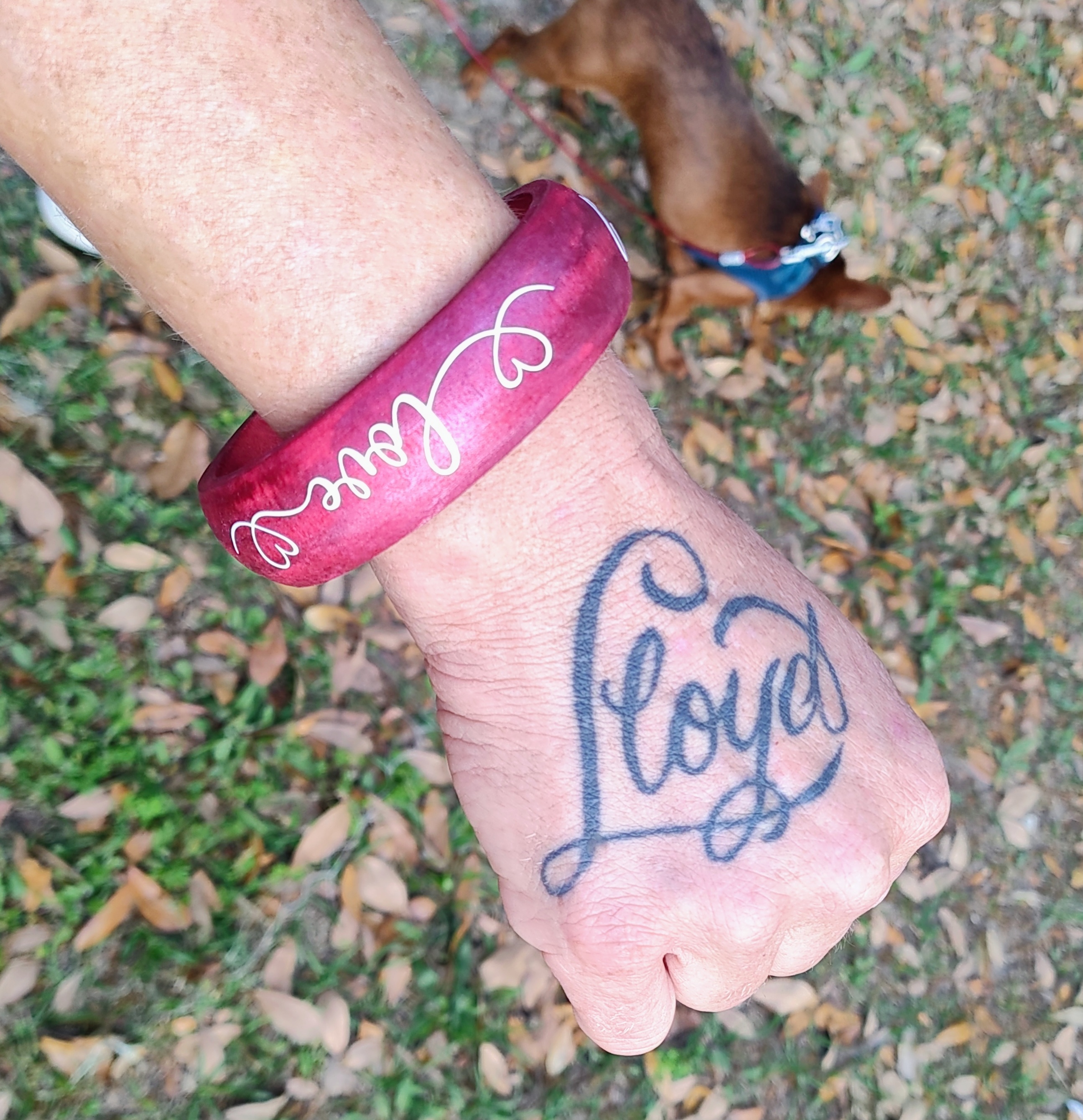 Hand Painted Wooden Love & Hearts Bangle Bracelet 
