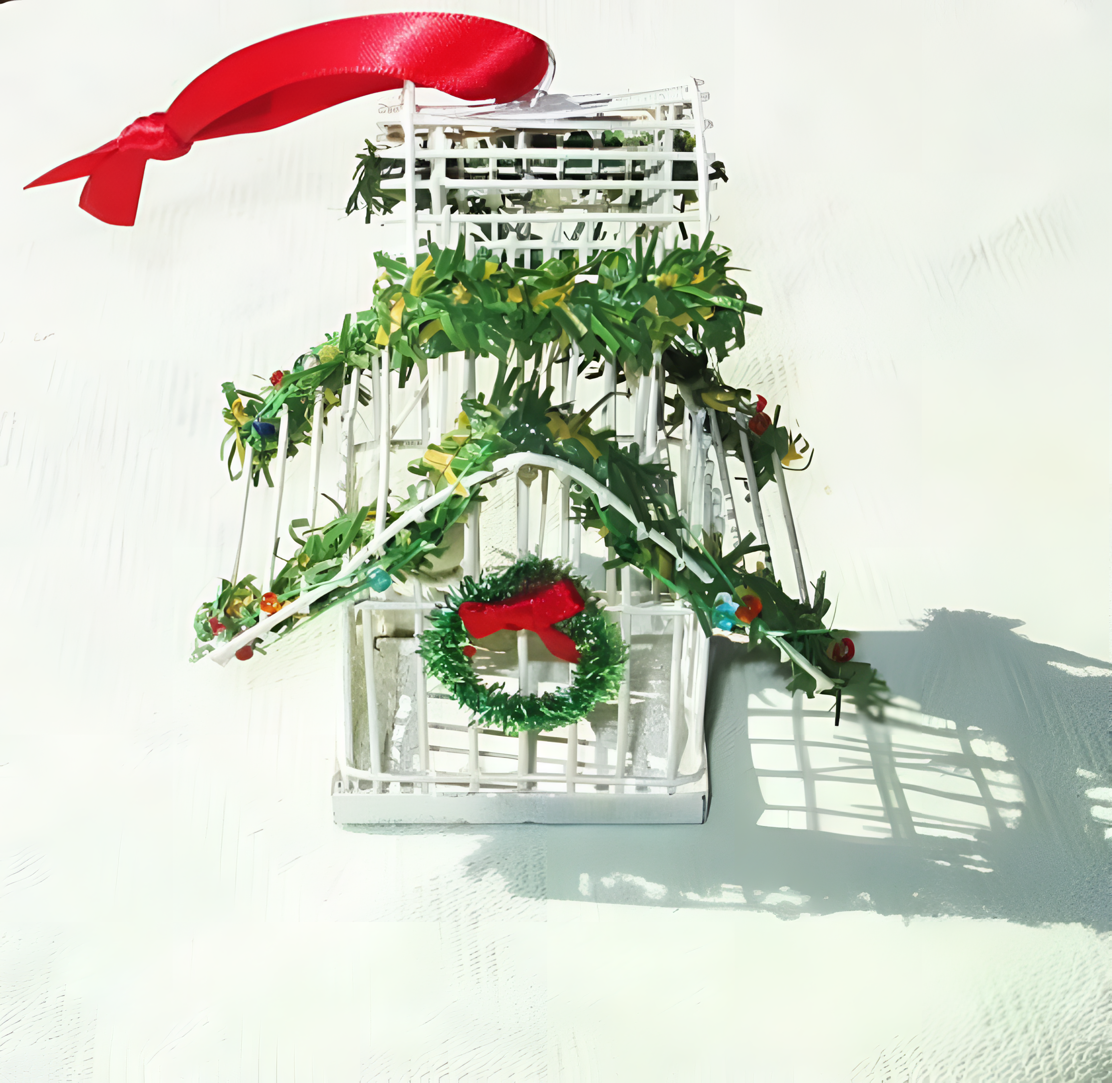 White Wire Bird Cage Holiday Ornament 