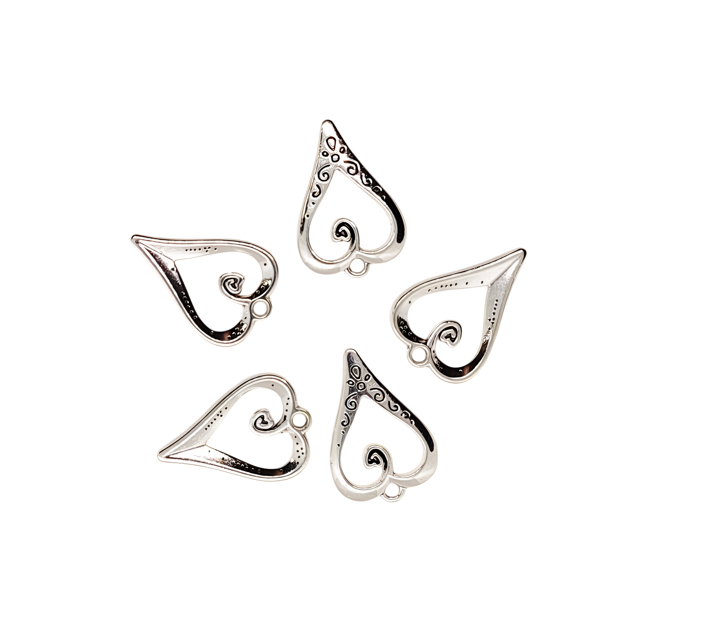 Silver Decorative Heart Shaped Charms 