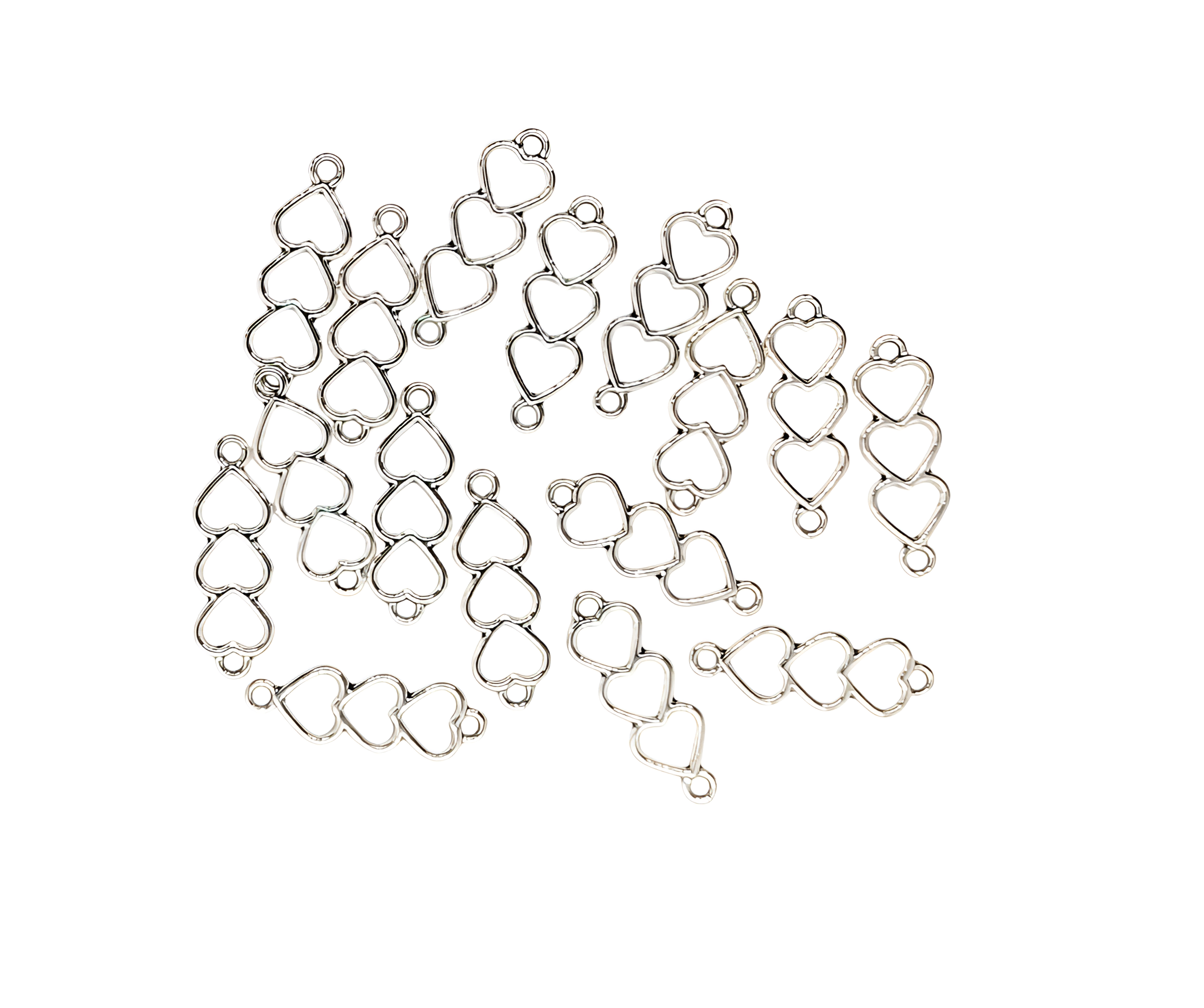 Silver Heart Shaped Connector Charms