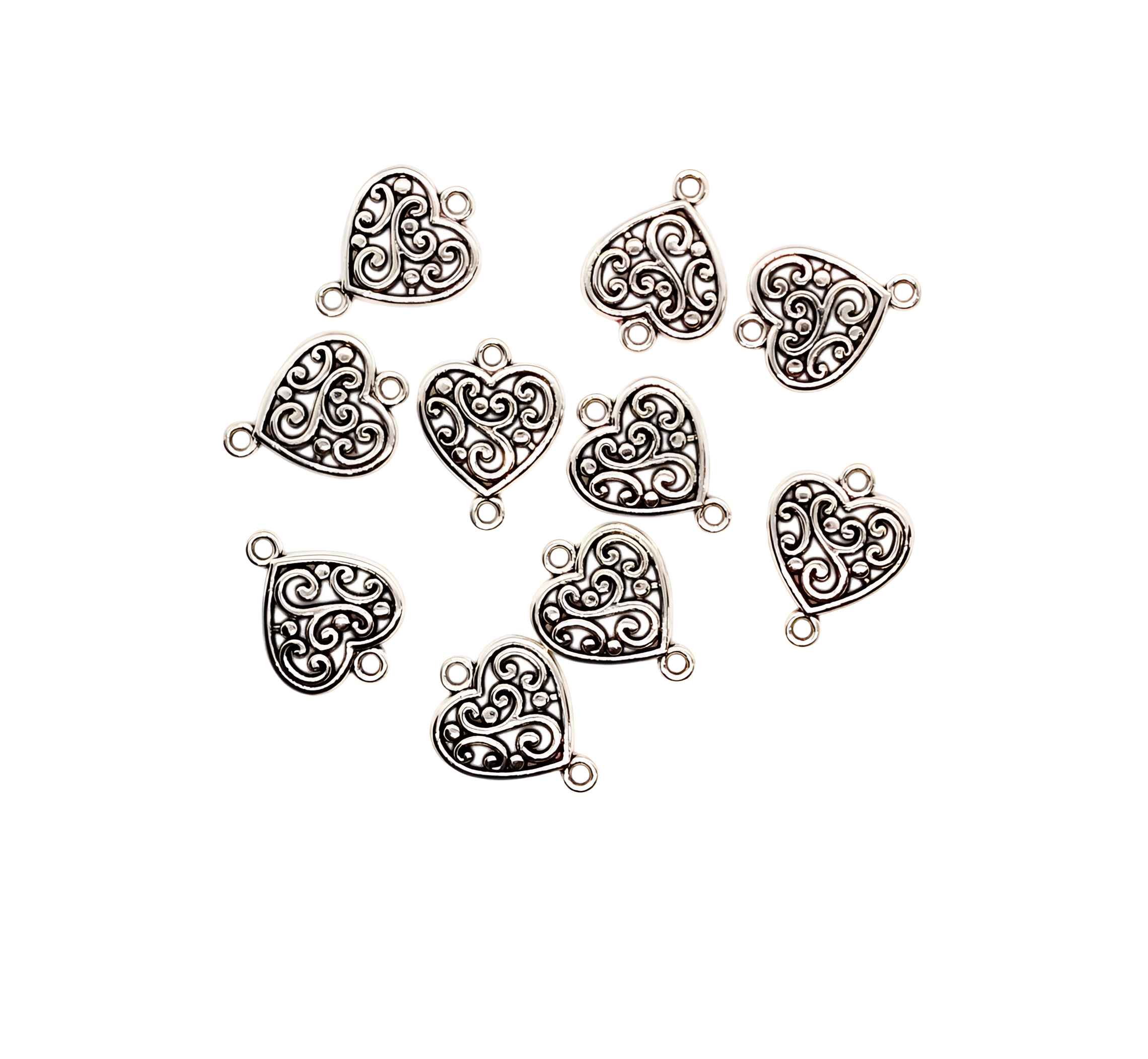 Silver Ornate Heart Shaped Connector Charms