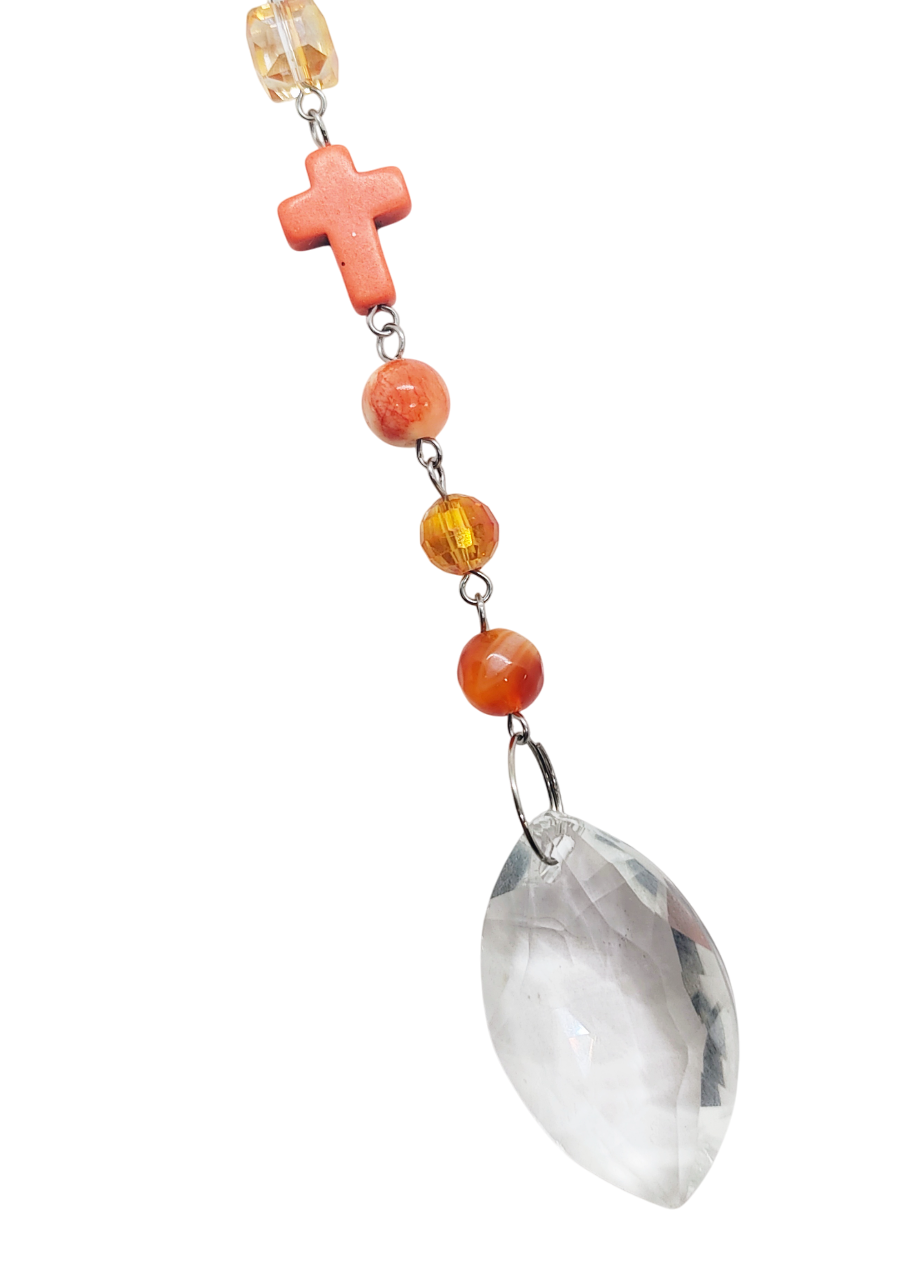 Hanging Beaded Christian Cross Gemstone Sun Catcher