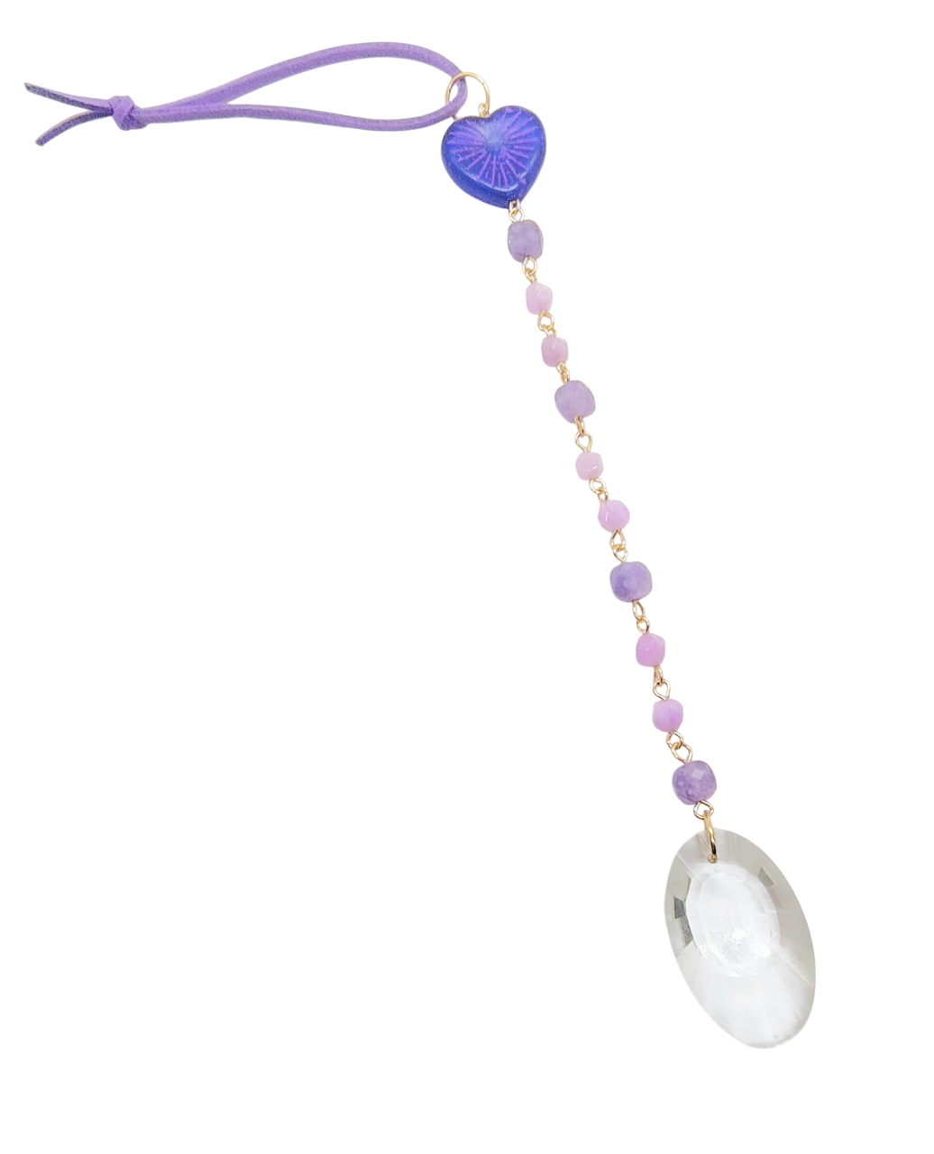 Hanging Beaded Purple Heart Gemstone Sun Catcher