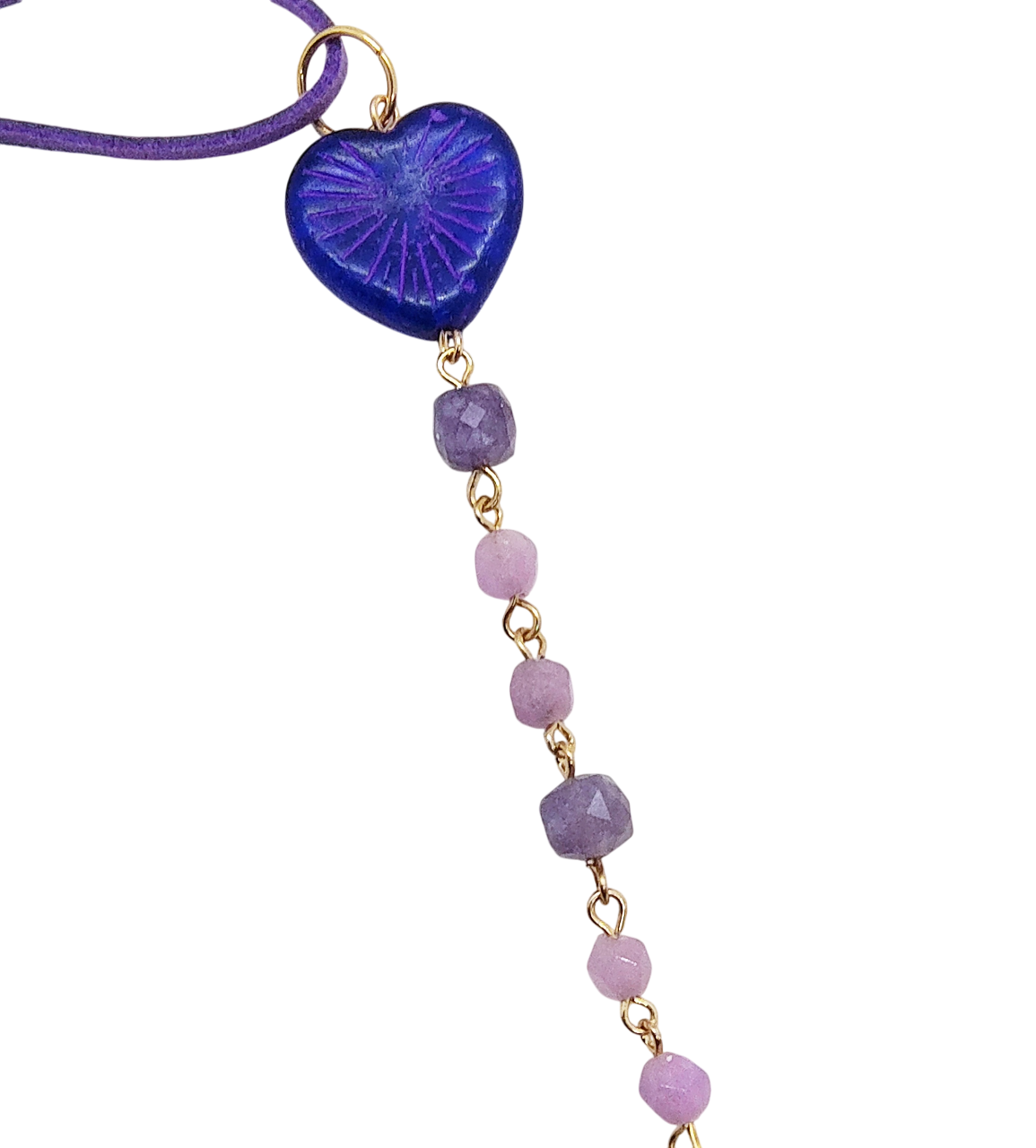Hanging Beaded Purple Heart Gemstone Sun Catcher