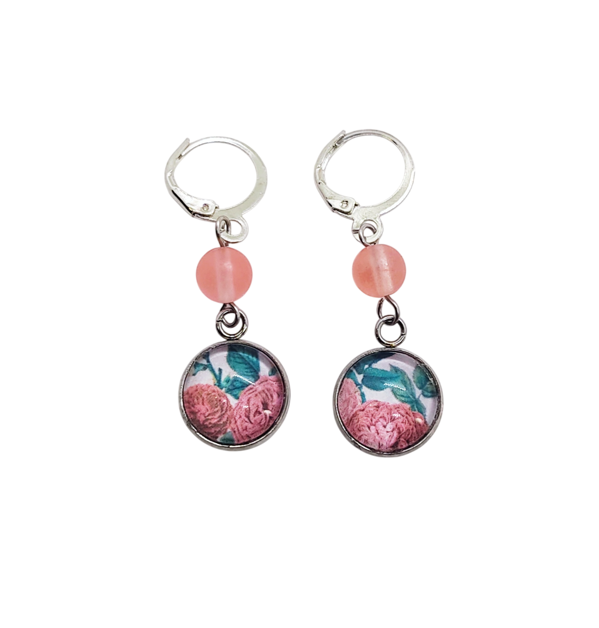 Pink Floral Dangle Earrings