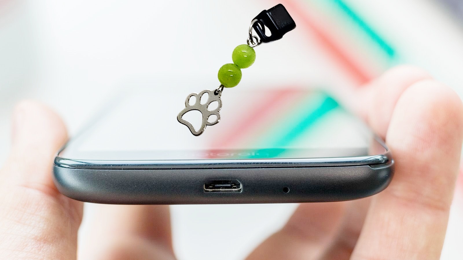 Paw Print Gemstone Beaded Dust Plug Phone Charm