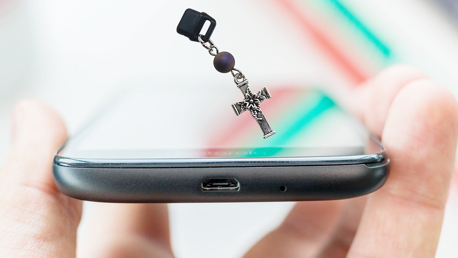 Christian Cross Druzy Gemstone Beaded Dust Plug Phone Charm