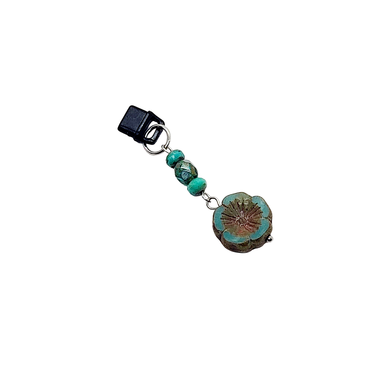 Teal Glass Flower Beaded Dust Plug Phone Charm