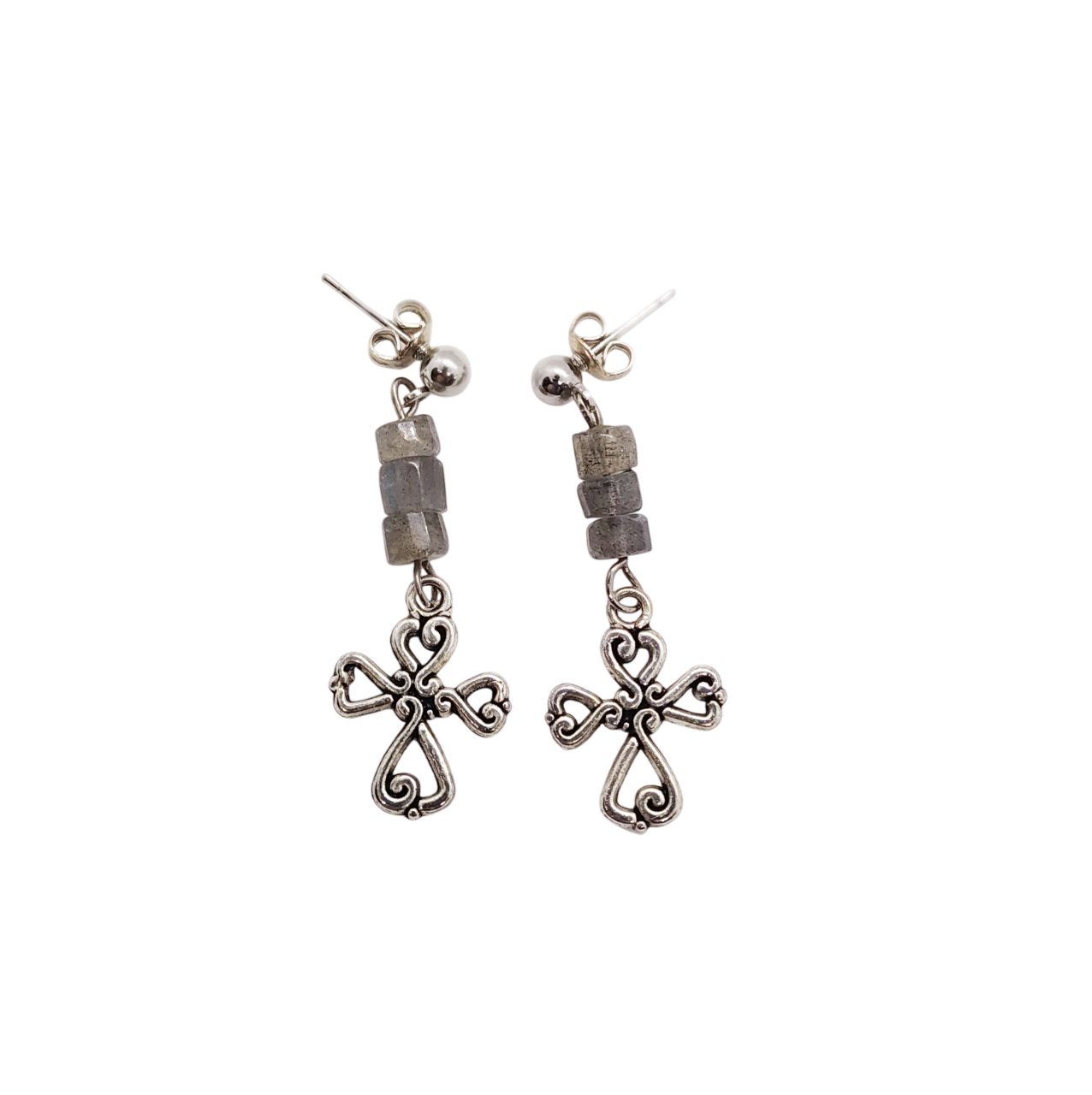 Christian Cross Labradorite Gemstone Dangle Earrings