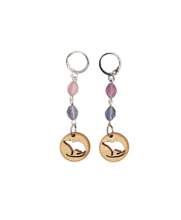 Handcrafted Cute Rat Silhouette Wooden Charm & Fluorite Gemstone Dangle Earrings