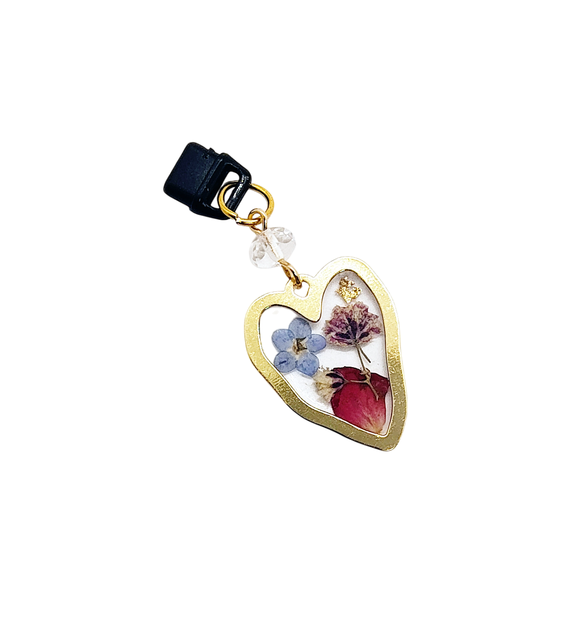 Dried Flowers Heart Beaded Dust Plug Phone Charm