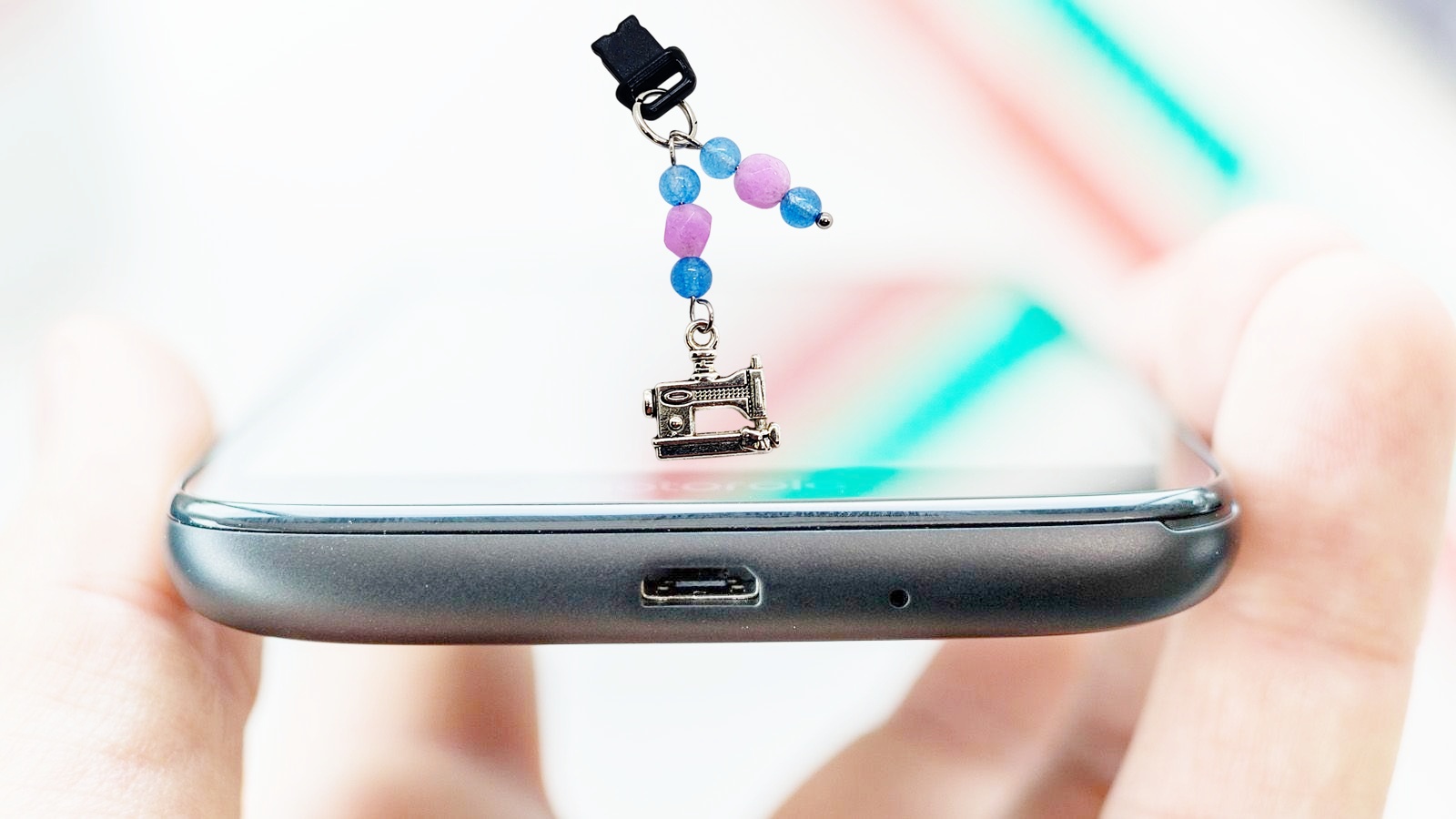 Sewing Machine Gemstone Beaded Dust Plug Phone Charm