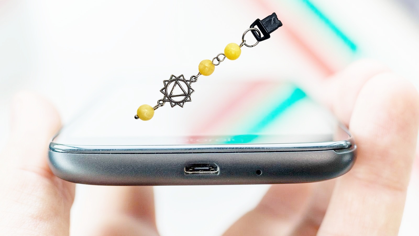 Solar Plexus Chakra Gemstone Beaded Dust Plug Phone Charm