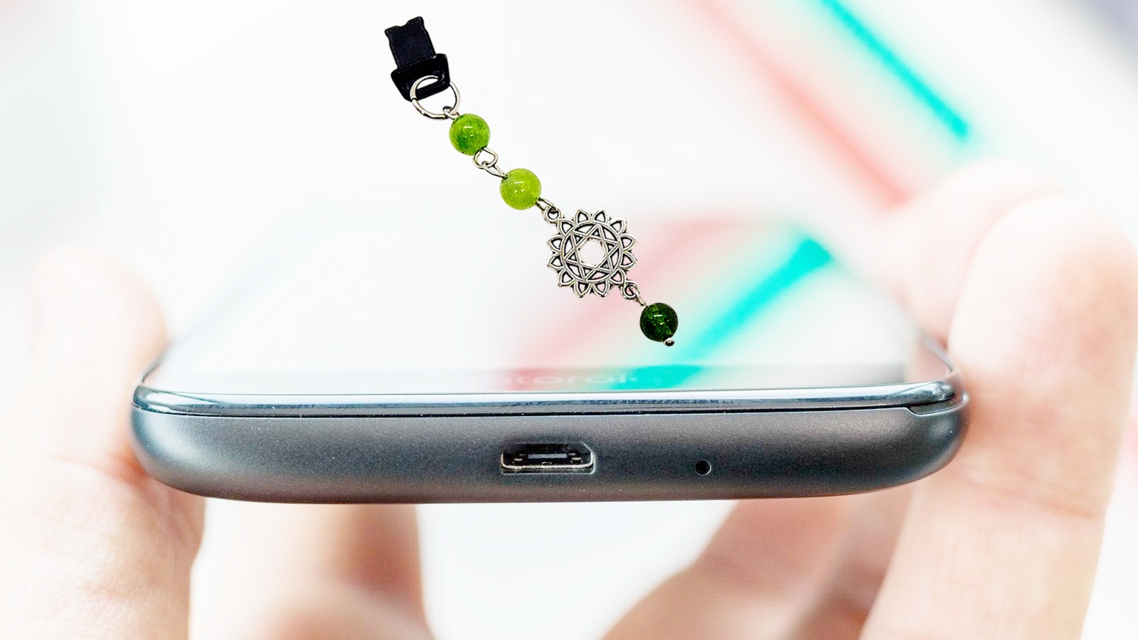 Heart Chakra Gemstone Beaded Dust Plug Phone Charm