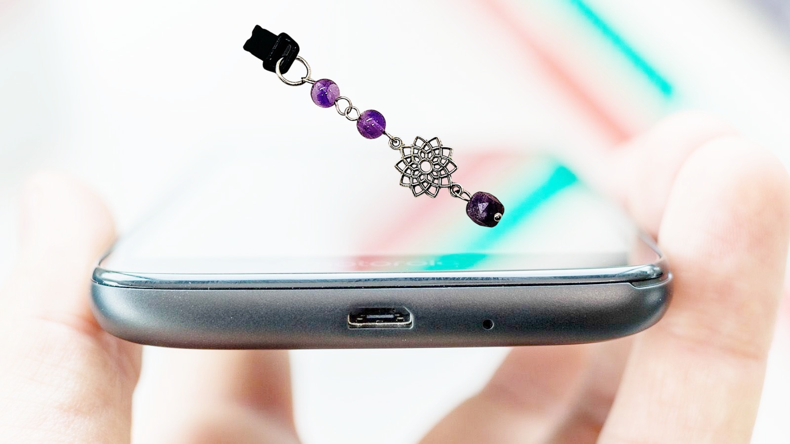Crown Chakra Gemstone Beaded Dust Plug Phone Charm