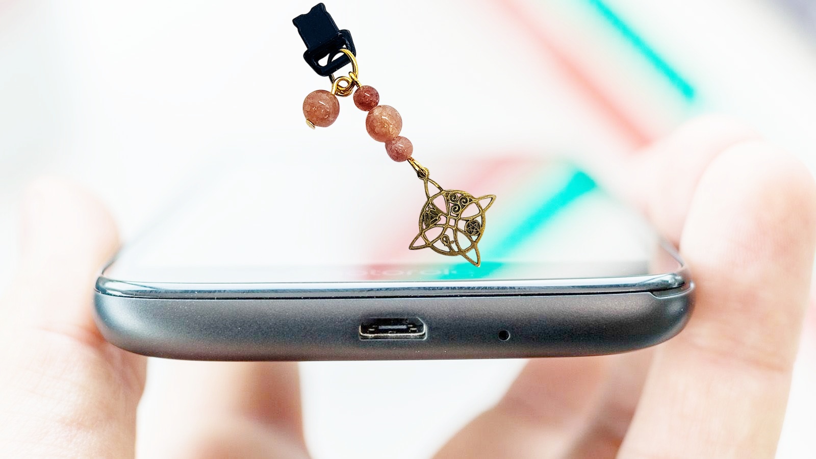 Celtic Trinity Knot  Gemstone Beaded Dust Plug Phone Charm