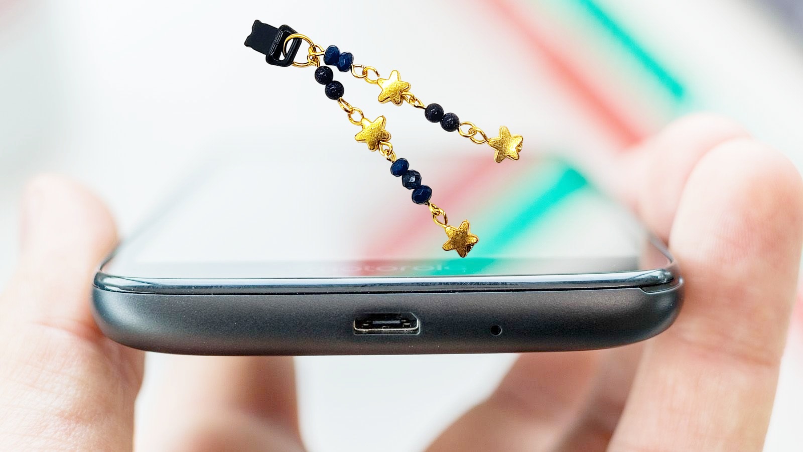 Golden Star Gemstone Beaded Dust Plug Phone Charm