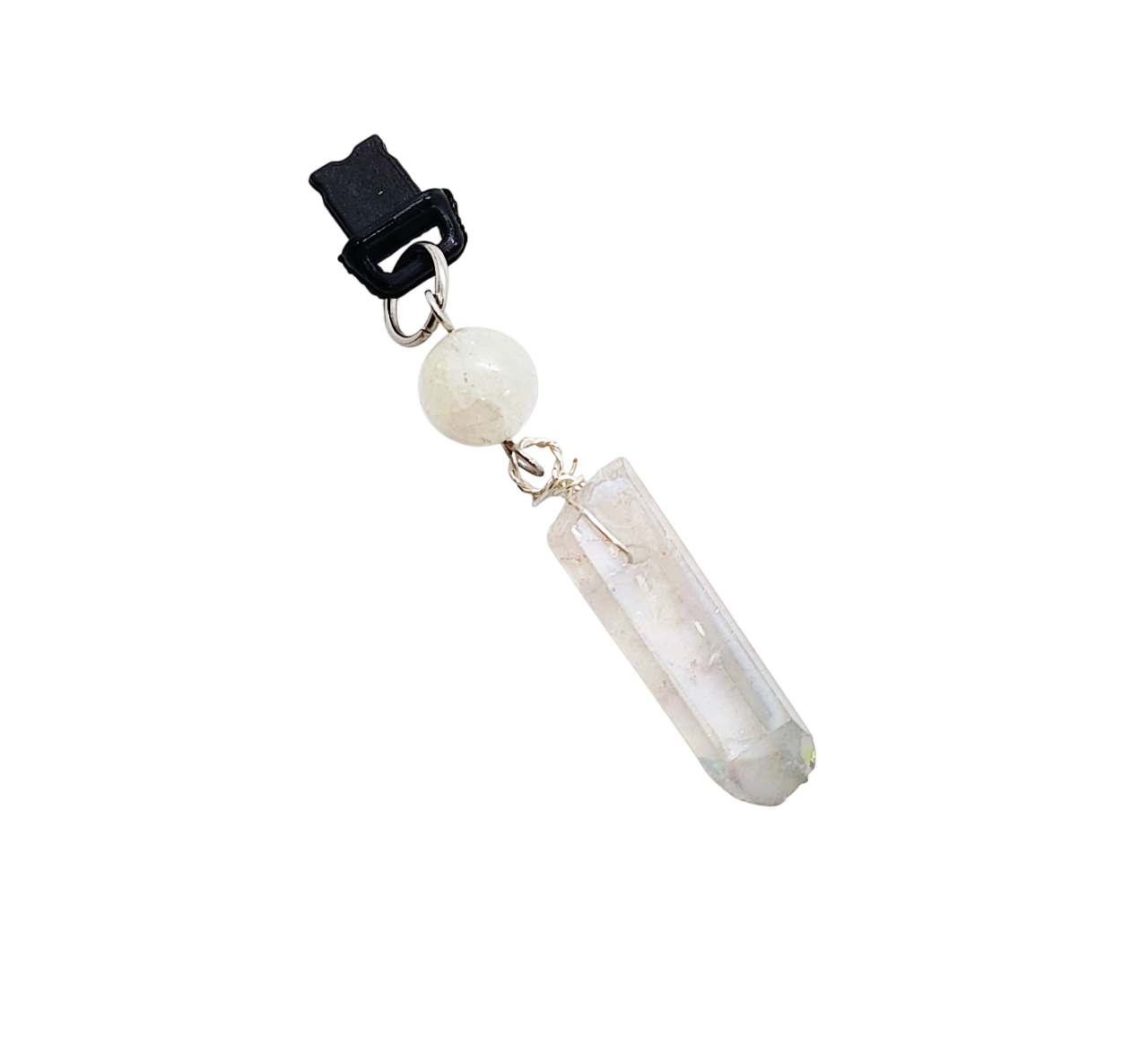 Quartz Point & Moonstone Gemstone Beaded Dust Plug Phone Charm