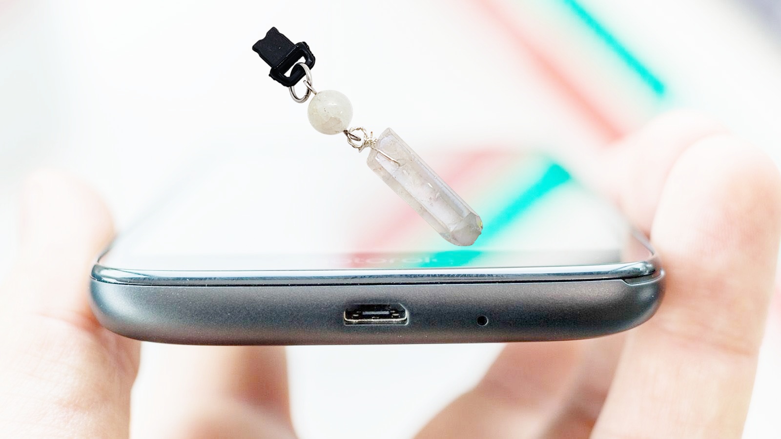 Quartz Point & Moonstone Gemstone Beaded Dust Plug Phone Charm